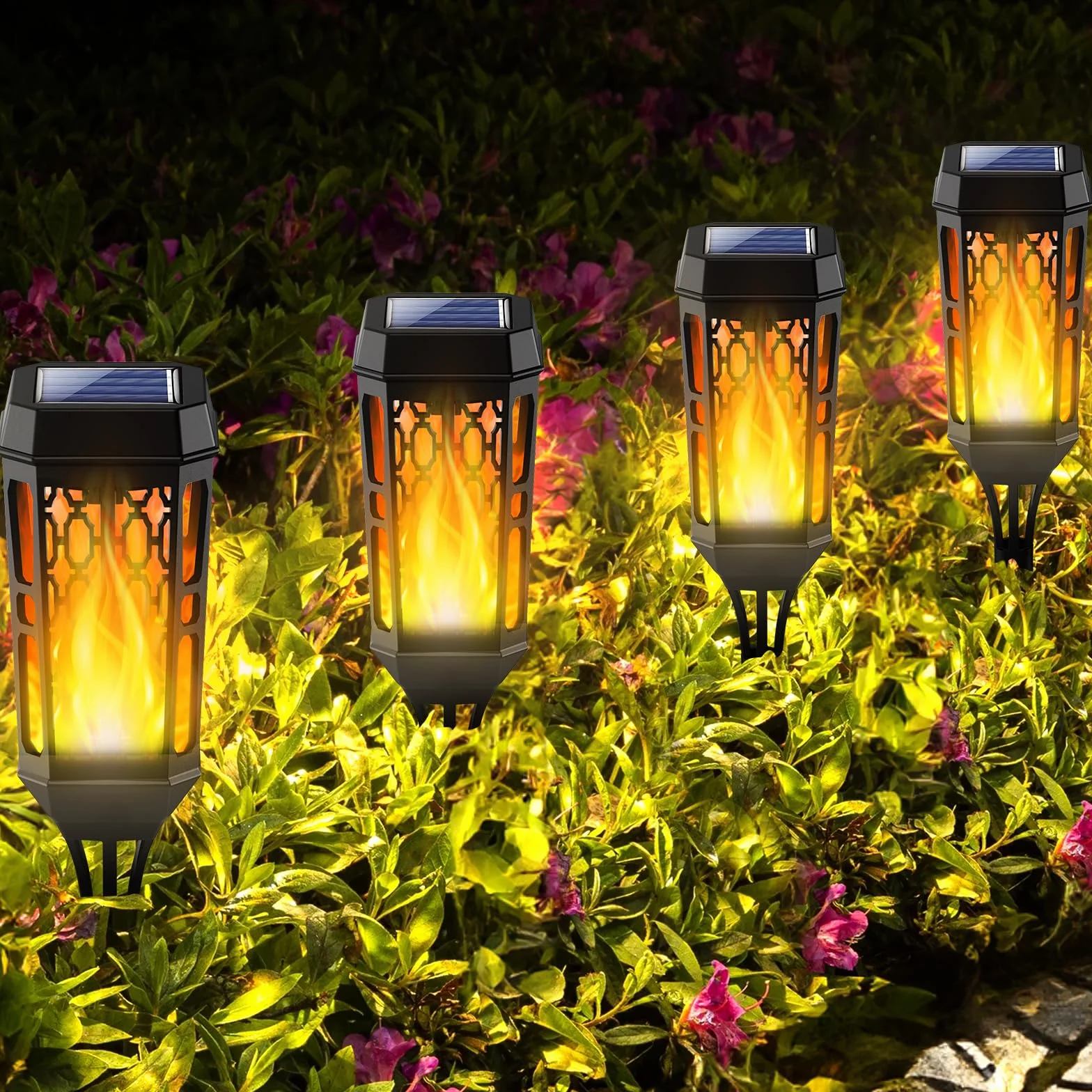 Lumière Flamme Solaire Exterieure 6 Pièces 12 LED Etanche Lampe à Flamme Solaire Torche Jardin Vacillante