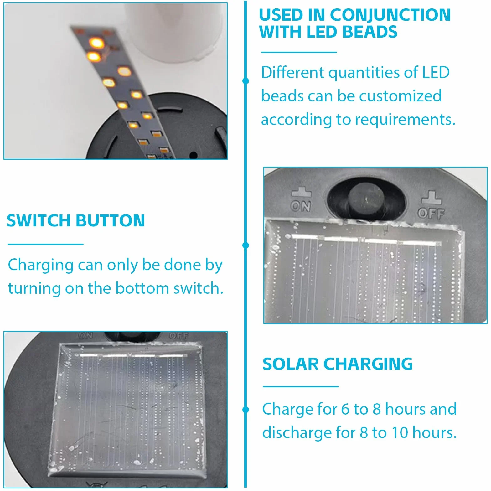 Lampes solaires de rechange avec effet flamme LED étanches 8,5 cm Lot de 4