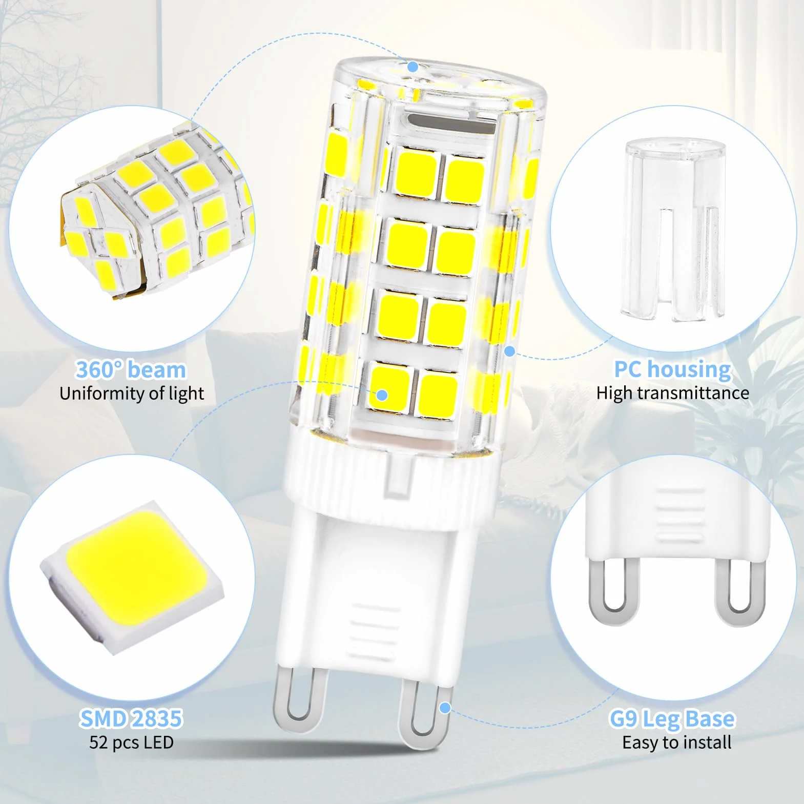 Ampoules LED G9 YIIFELL, Blanc Froid 6000K 5W 500LM Non Dimmable AC 220-240V, Lot de 8