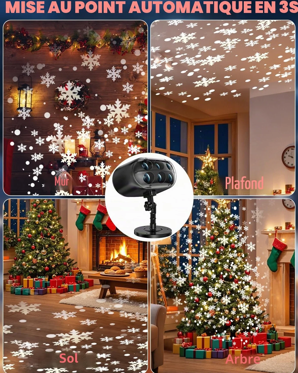 Projecteur de Noël extérieur LED IP65 avec télécommande, lumière de neige dynamique réglable