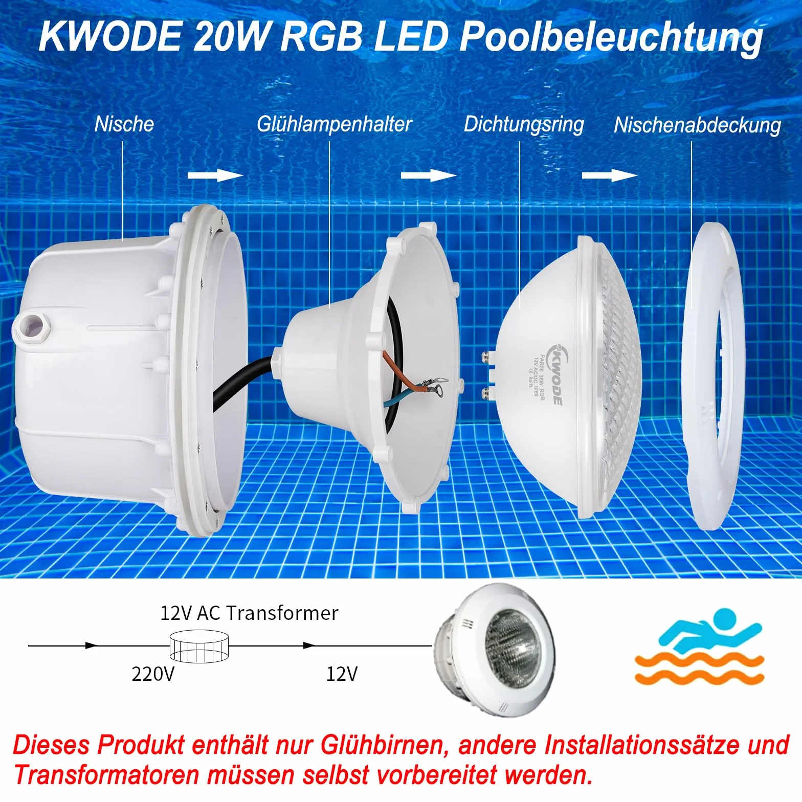 Lumières de Piscine PAR56 36W RGB LED IP68 Étanche Projecteur Sous-Marin avec Télécommande