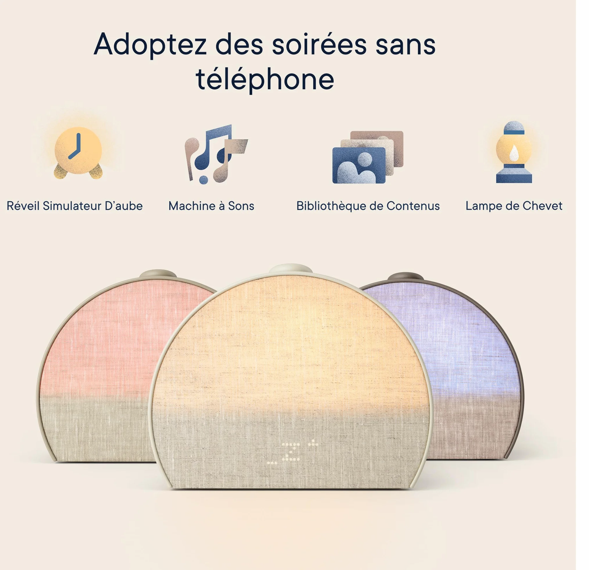 Hatch Restore 3 Réveil simulateur d’Aube et réveil Lumineux avec Machine à Sons et lumière Intelligente – Bruit Blanc, Routine de Sommeil sans écran