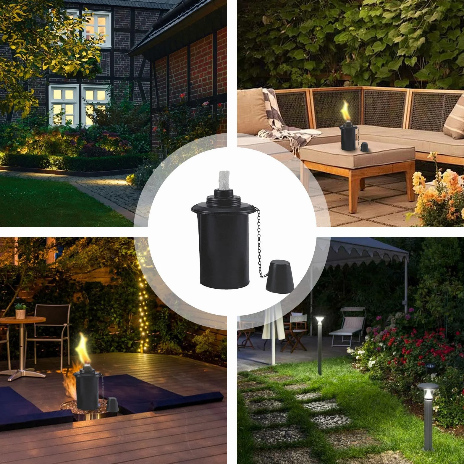 Lot de 4 Cartouches de Torche Rechargeables avec Couvercle en Métal, Torche à la Citronnelle pour Jardin