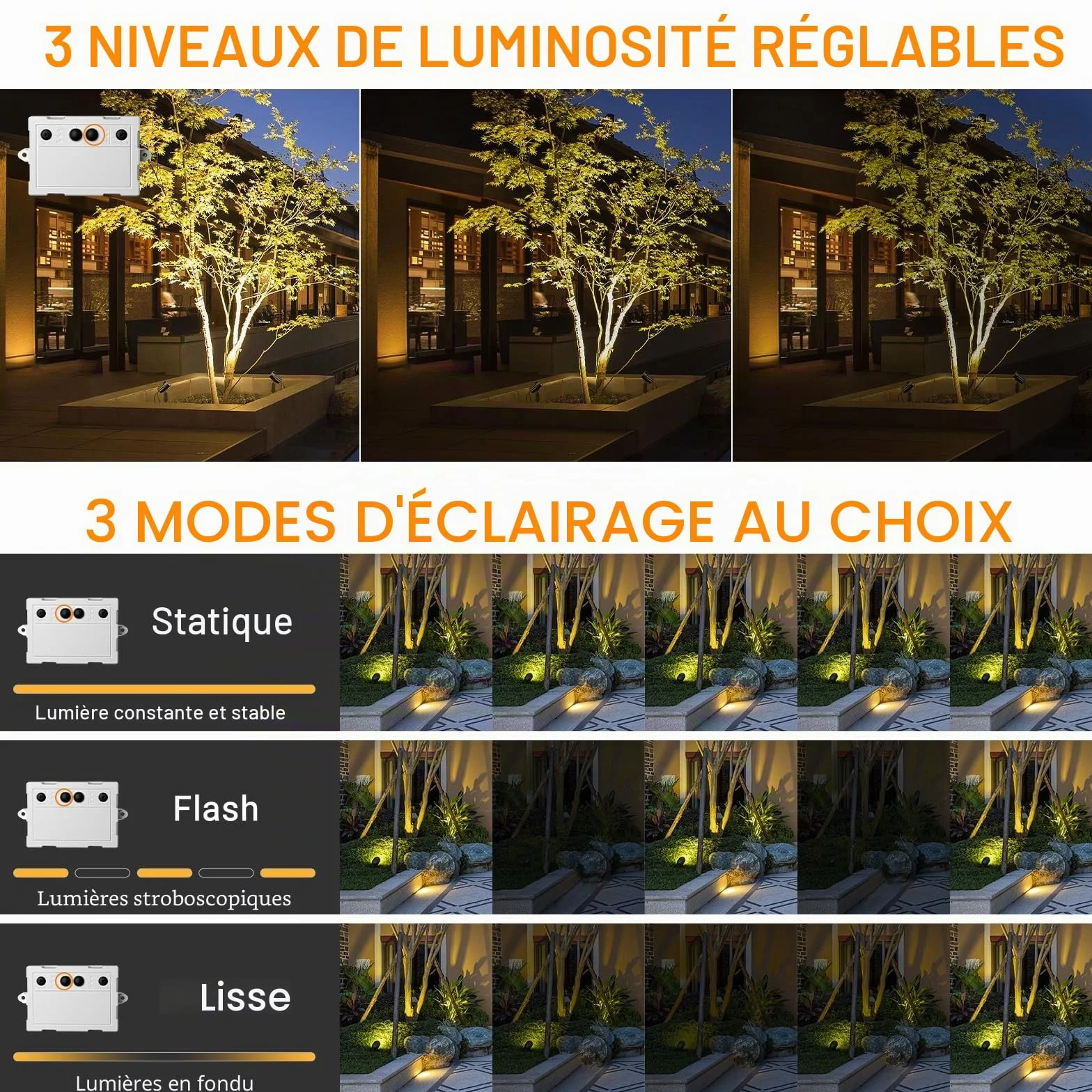 MEIKEE Lampe Solaire Exterieur IP66 3000K 6V 6W 6000mAh 3 Modes Eclairage Jardin
