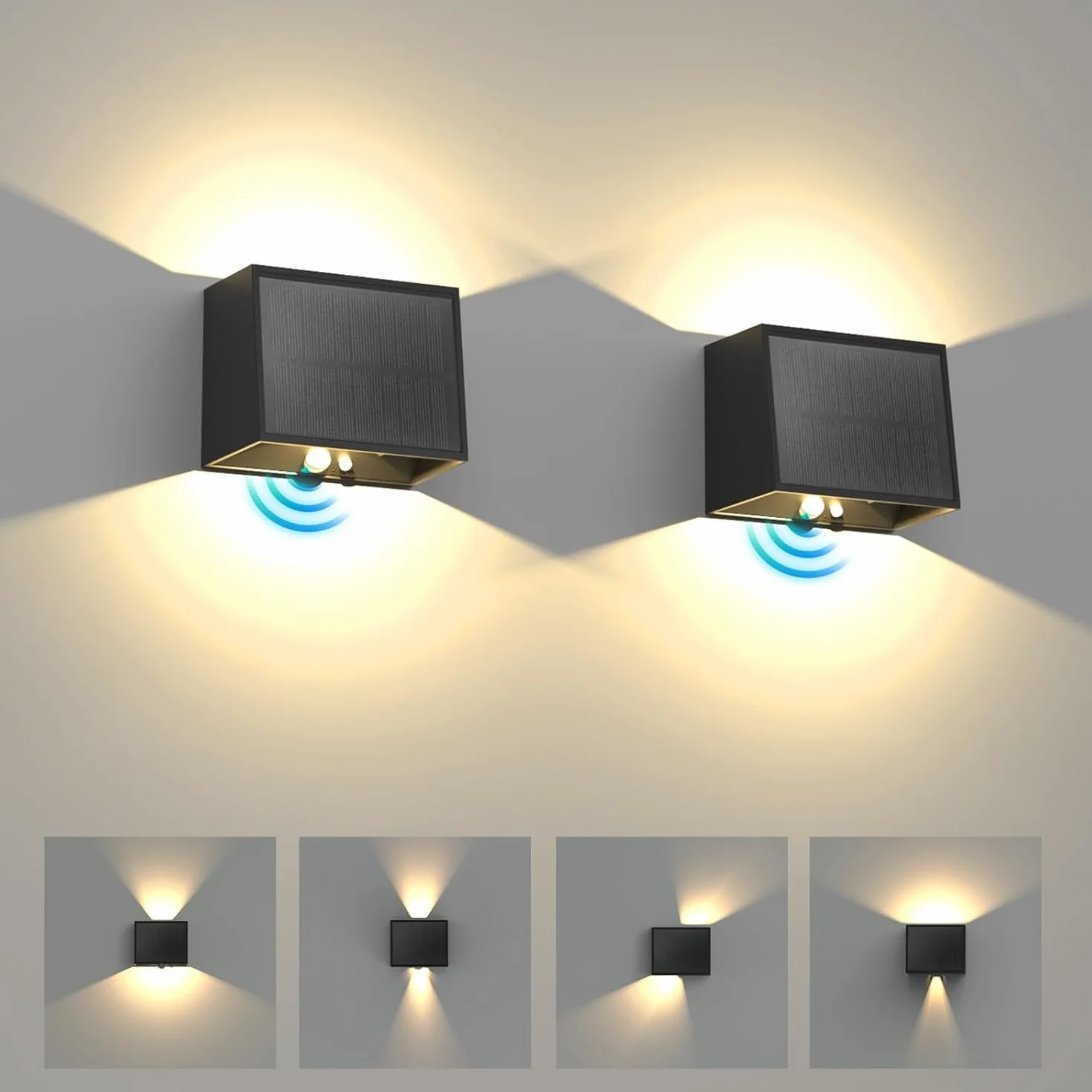 T-SUN Lampe Solaire Murale Exterieur avec Detecteur de Mouvement, 1500mAh, Étanche, Lot de 2