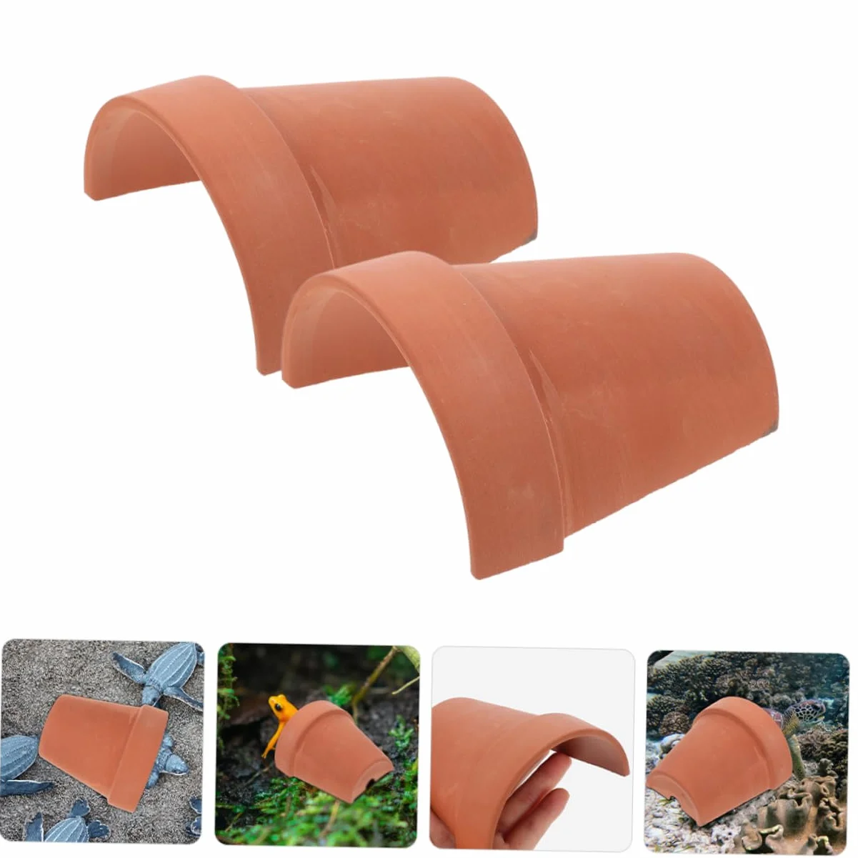 Cachette De Tortue en Argile 2 Pièces Abri Durable pour Reptiles Décoration Terrarium