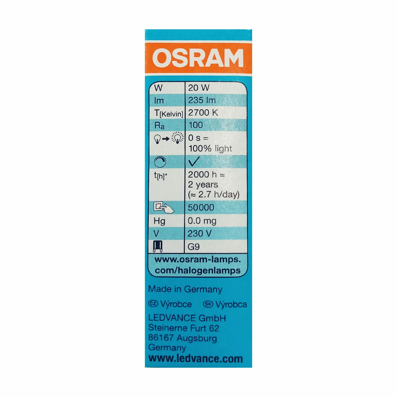 Osram Ampoule halogène G9 20 W 230 V