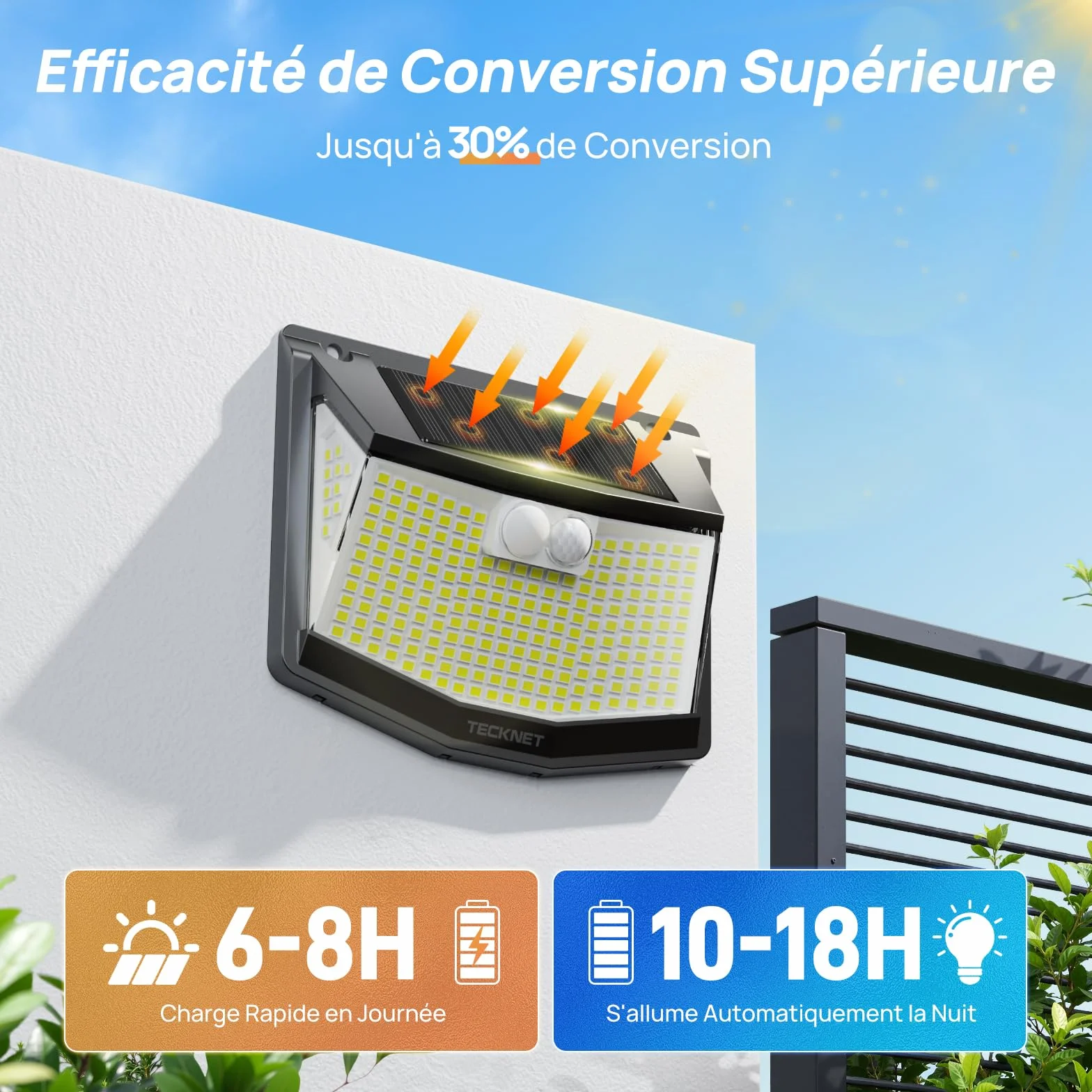 TECKNET Lampe Solaire Extérieur 248 LEDs Projecteur Solaire 300° Étanche IP66 3 Modes Détecteur de Mouvement 4pcs