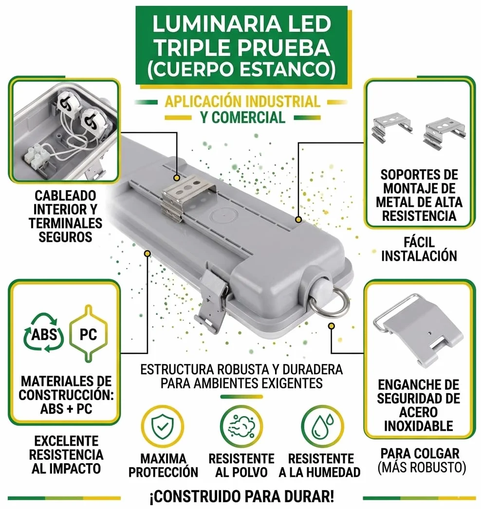 BARCELONA LED Kit Plafonnier Étanche 120cm 2x T8 18W 6000K Blanc Froid IP65 Polycarbonate Garage Bureau Entrepôt
