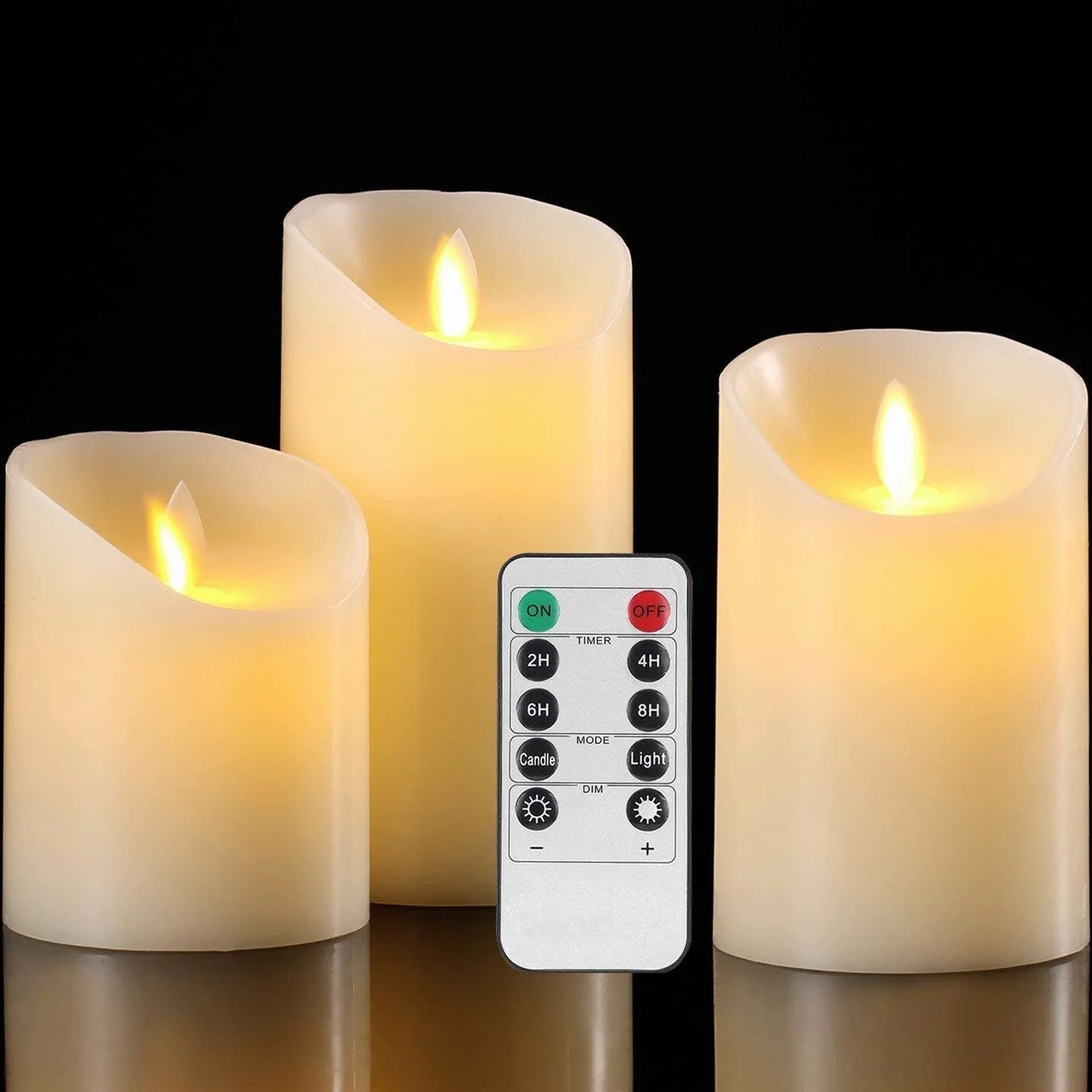 Bougies LED Lot de 3 sans flamme en cire véritable avec mèche mobile télécommande Minuterie 24h 8,3x10/12,7/15,2 cm