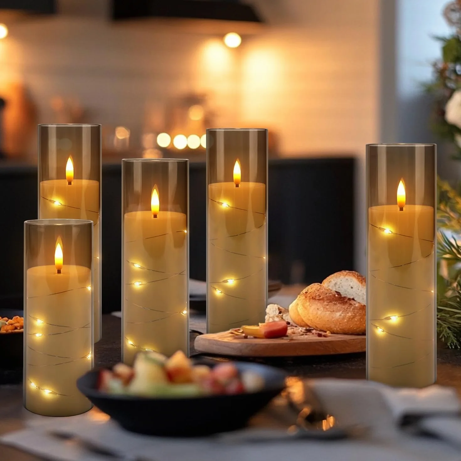LIVEN Lot de 12 bougies piliers LED sans flamme vacillante avec mèche réaliste D 2,2 x H 12,7-17,8 cm Gris