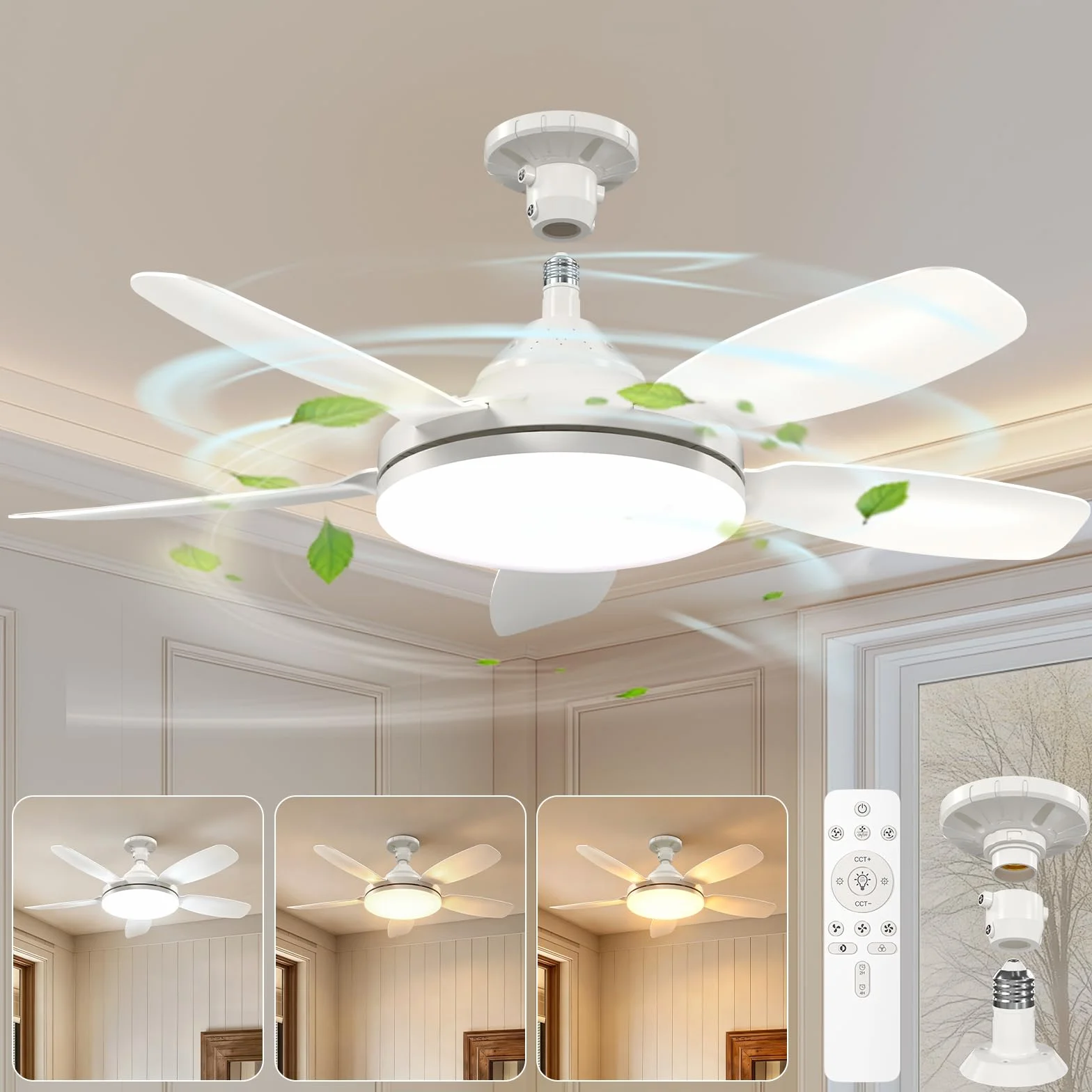 GOODEA Ventilateur de Plafond avec Lumière et Télécommande 81cm, E27, 2500LM Silencieux pour Salon Chambre