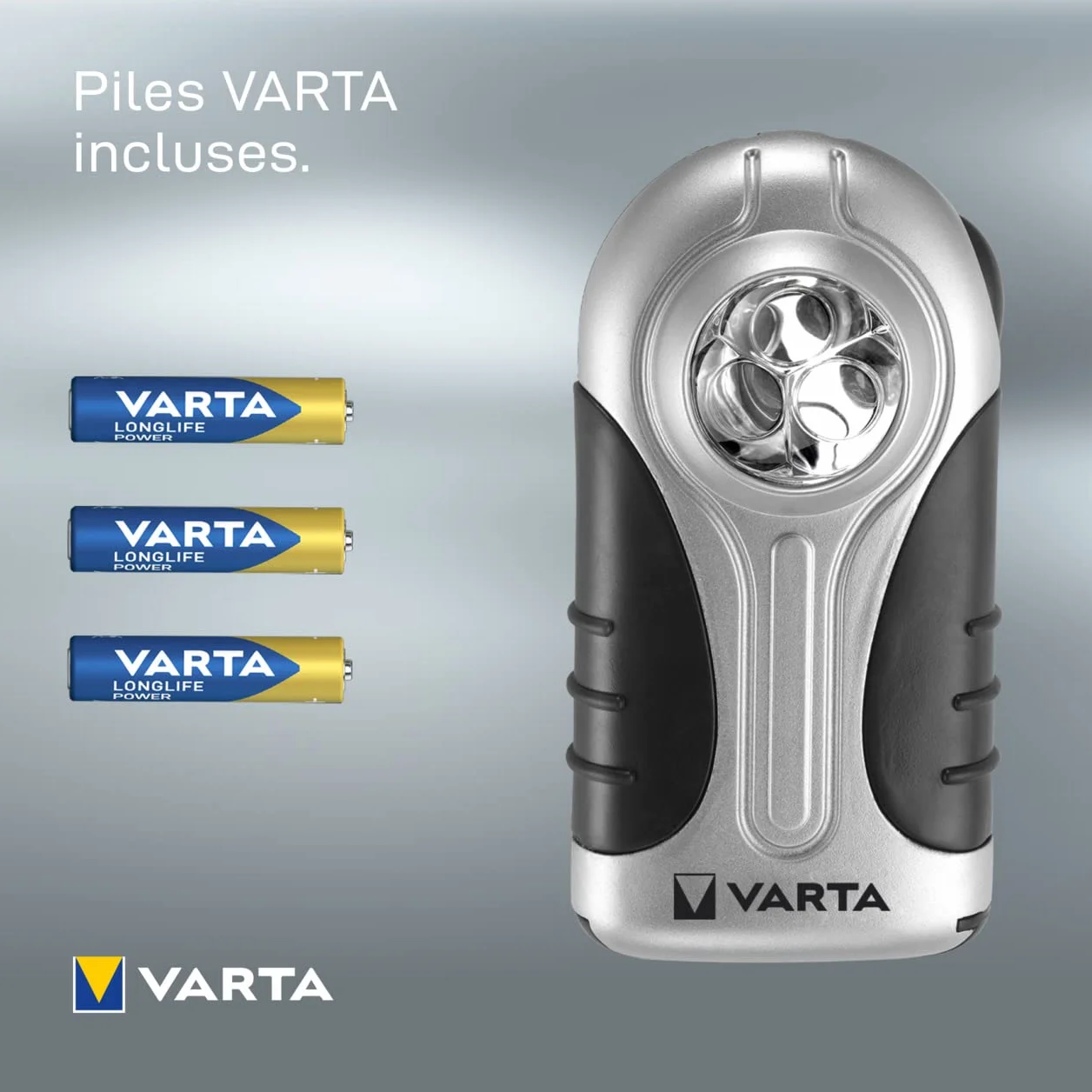 VARTA Lampe Torche LED incl. 3x piles AAA, lampe de poche compacte avec anneau de suspension, faisceau large