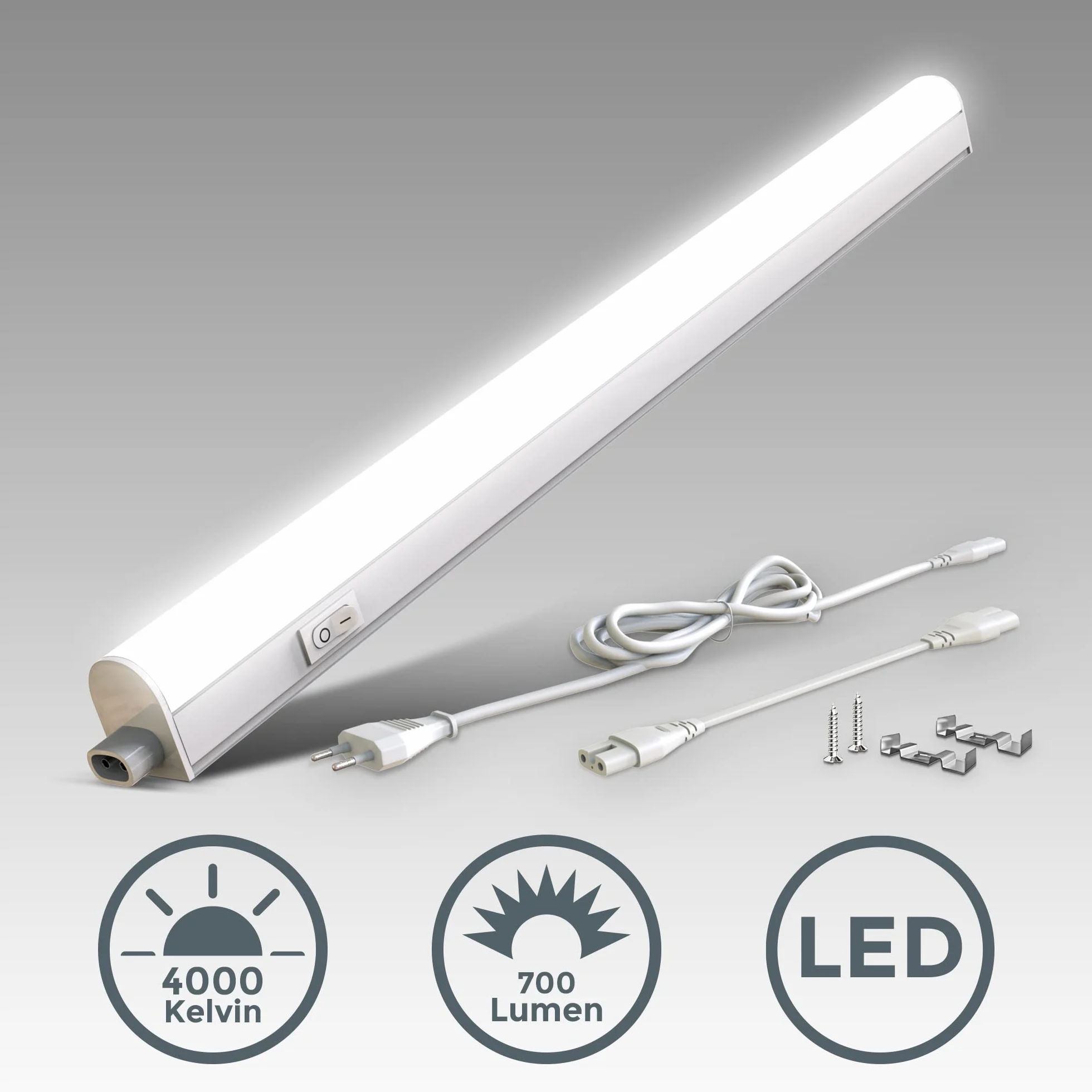 B.K.Licht réglette LED 8W 573mm 700Lm 4000K blanc neutre cuisine atelier