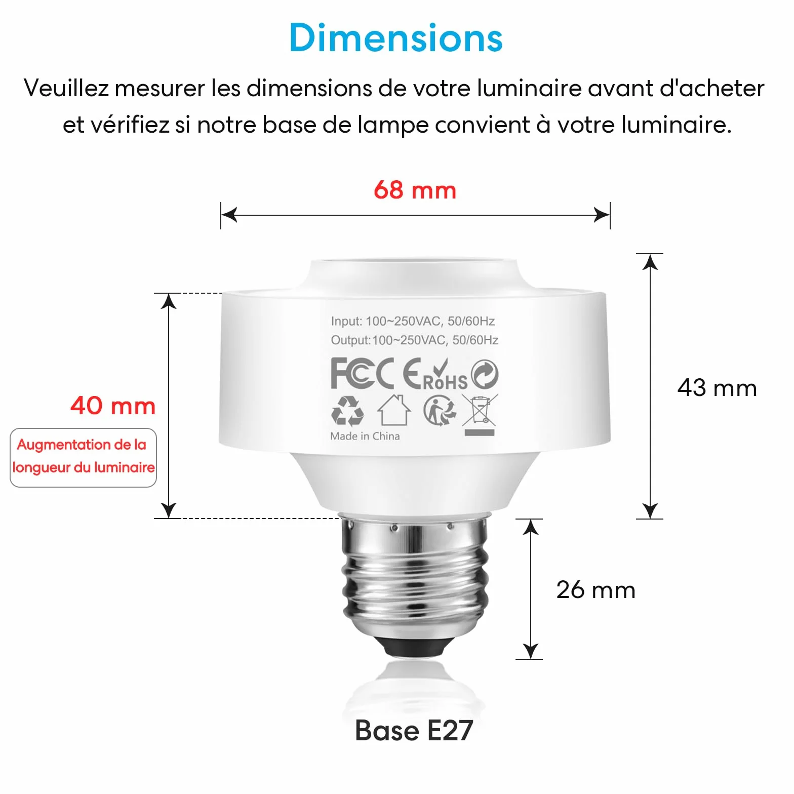 LoraTap Interrupteur WiFi E27, Commutateur Connecté Intelligent Compatible Alexa, Commande à Distance ON/OFF Lampe LED