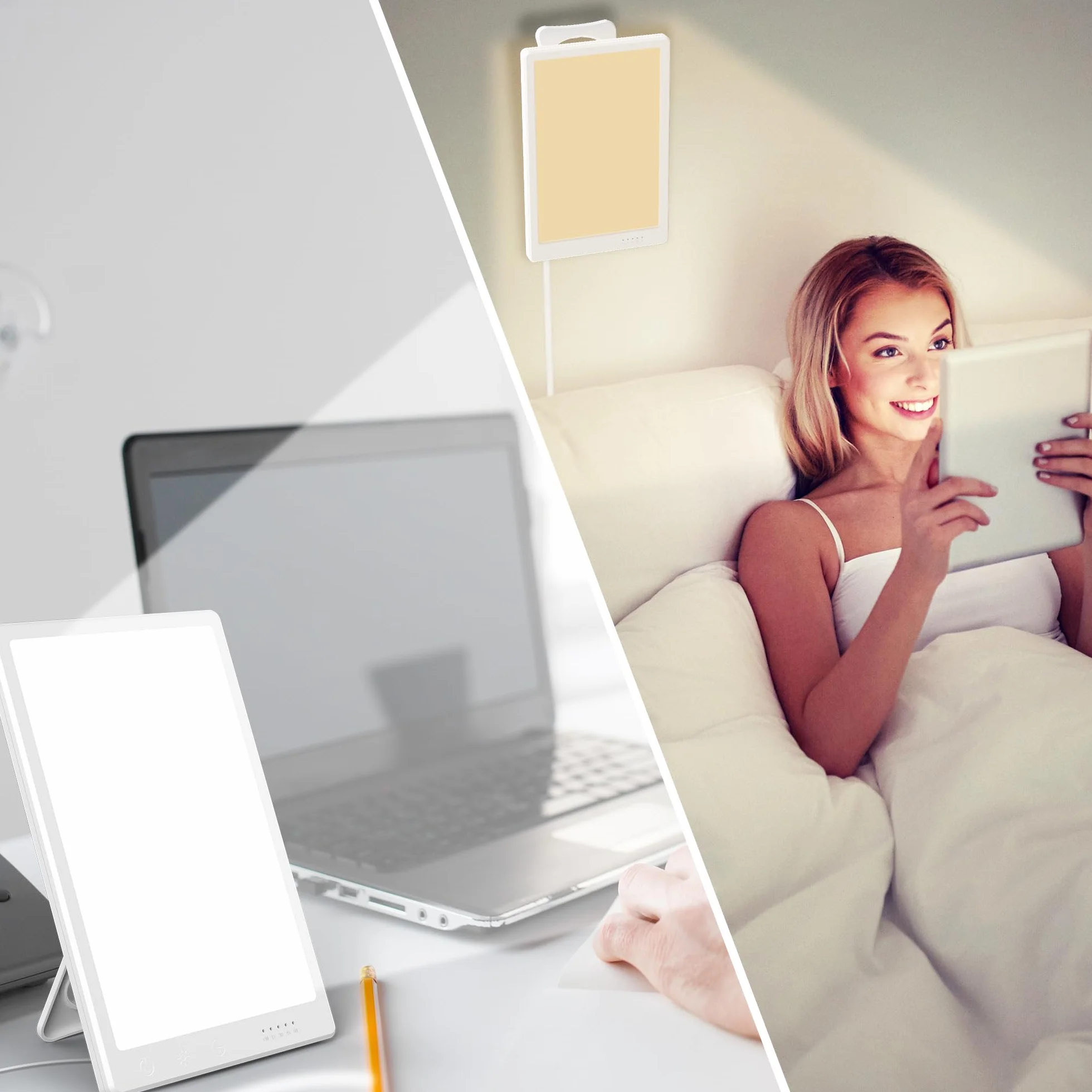 Lampe de lumière du jour 15000 Lux, lampe solaire sans UV, 3 températures de couleur, 4 niveaux de luminosité, minuterie, support pliant 45°