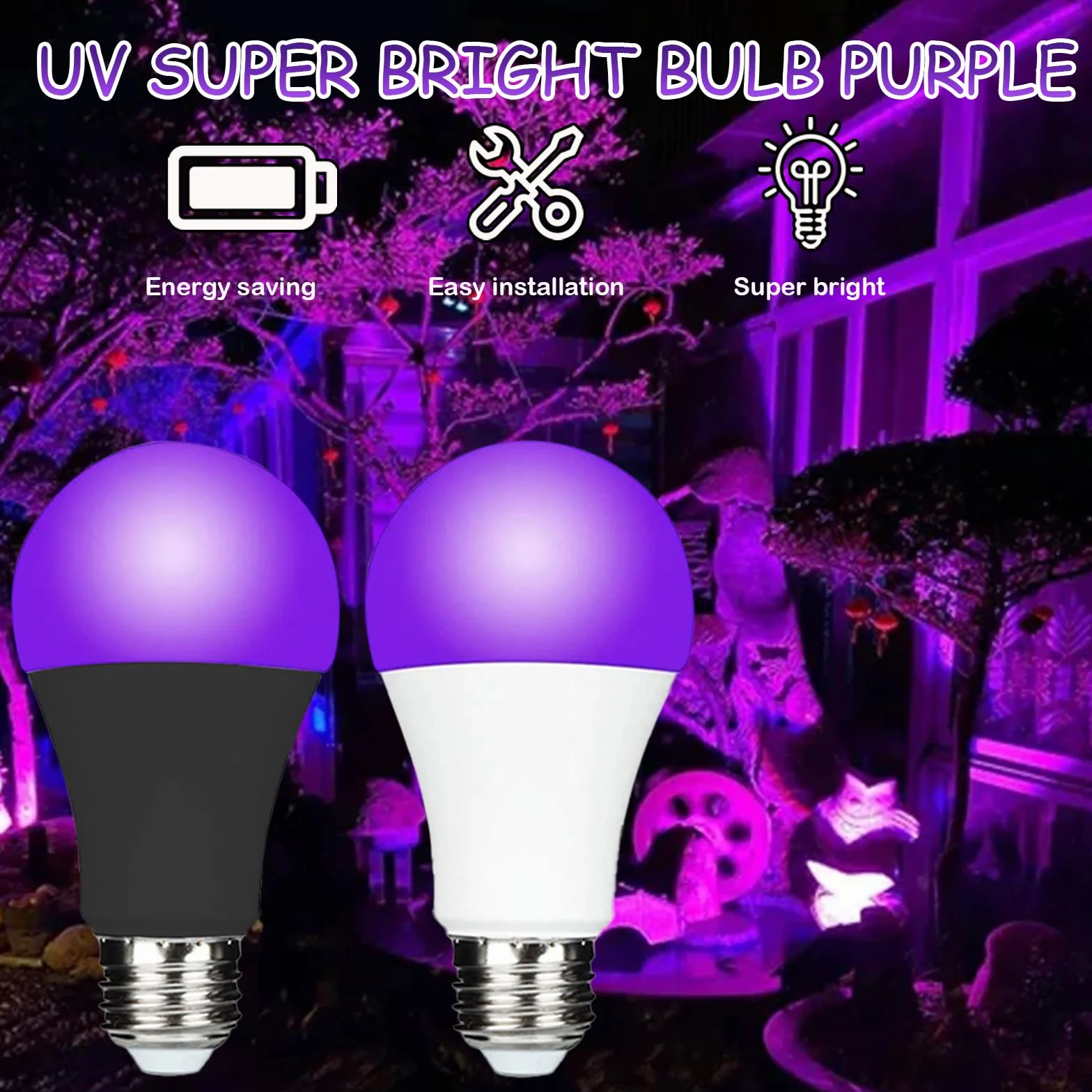 Ampoule Lumière Noire 10W UV E27 395nm Violet pour Peinture Corporelle Halloween Fête (2 Pack)