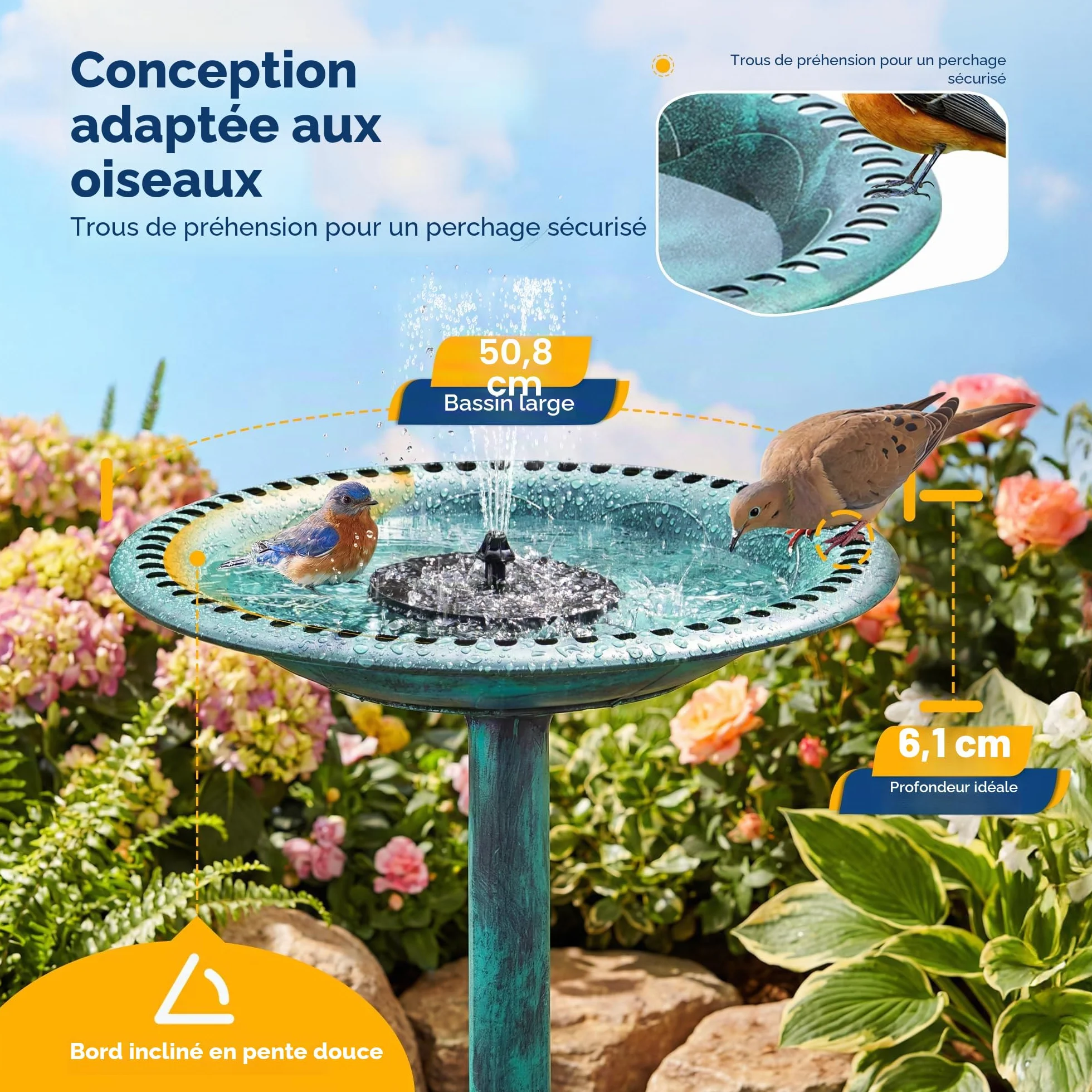 VIVOHOME Bain d'oiseaux avec Fontaine Solaire Antique pour Extérieur Jardin Vert