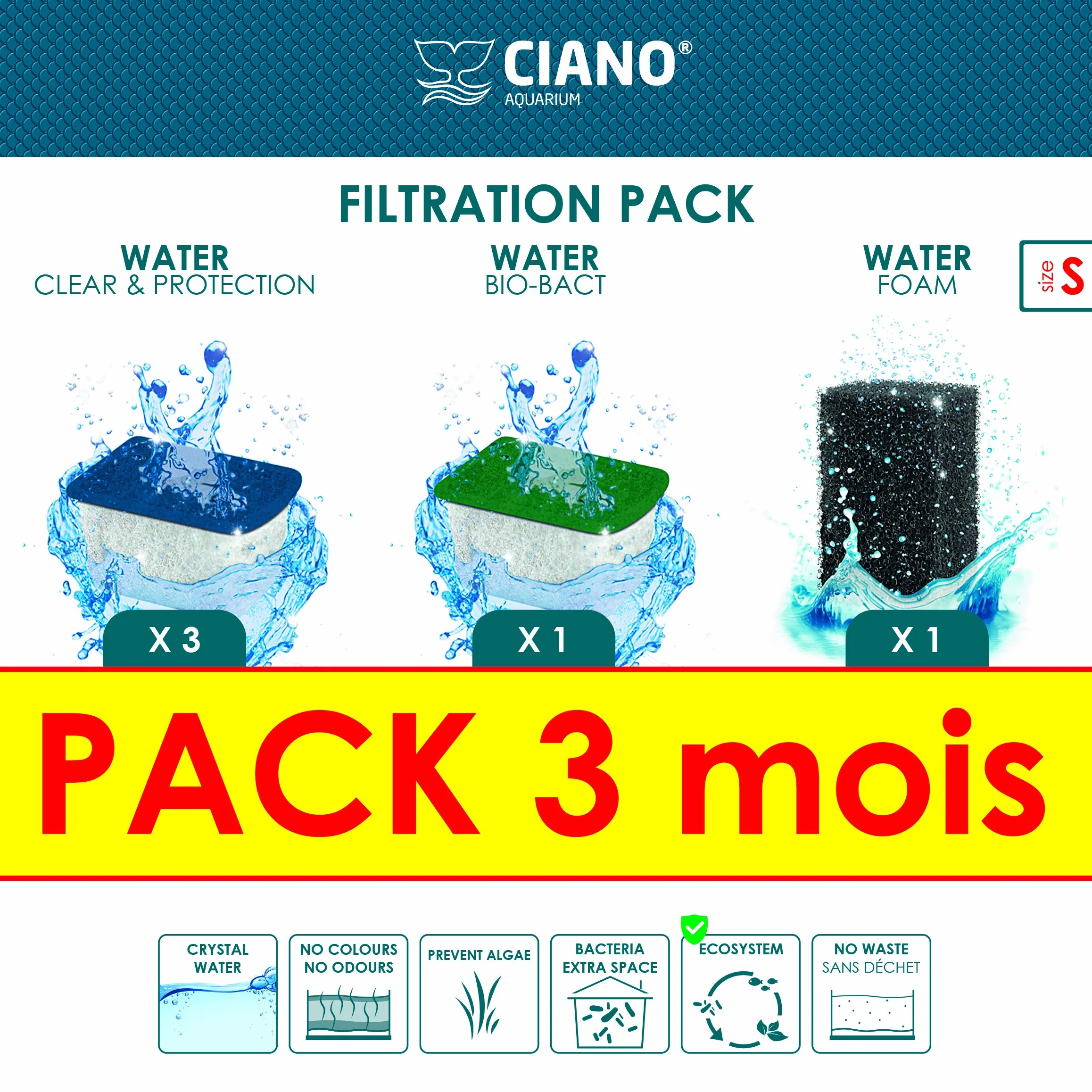 Cartouches de Filtration de Rechange pour Aquarium CIANO Taille S Pack 3 Mois