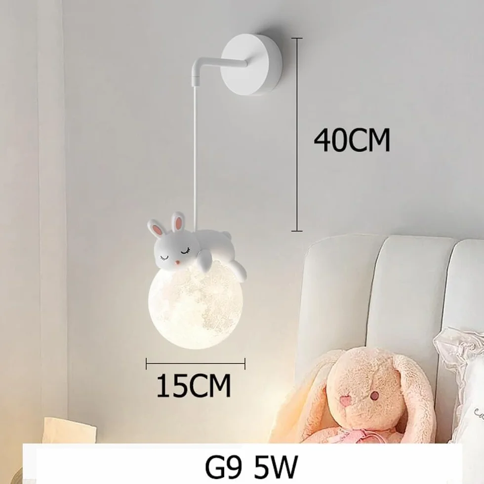 SEMANHUA Applique murale câblée 3D boule de lune lampe de chevet nordique à intensité variable lapin