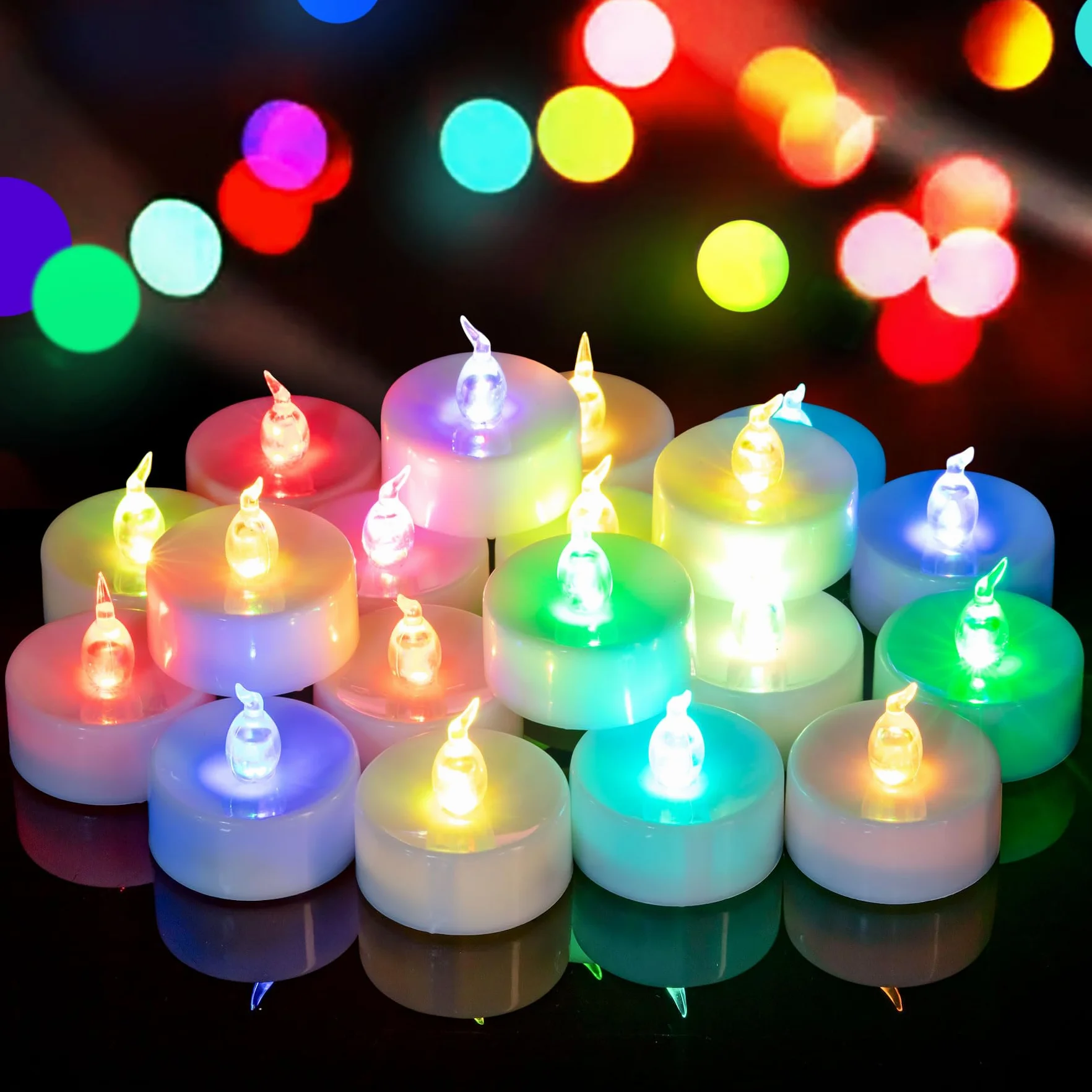Bougies LED chauffe-plat 24 pièces changement de couleur rapide sans flamme piles Noël Halloween décoration