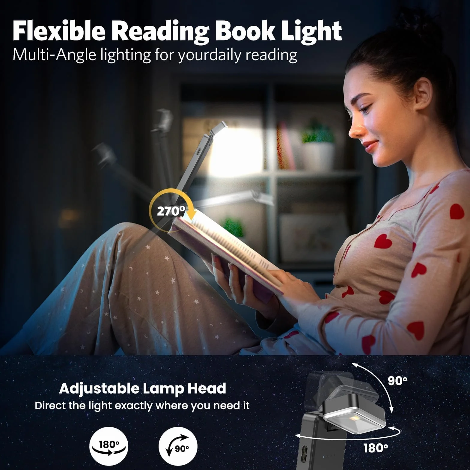 Lampe de Lecture USB Rechargeable, 3 Couleurs et 3 Luminosités Réglables, Lampe Livre pour Lecteurs