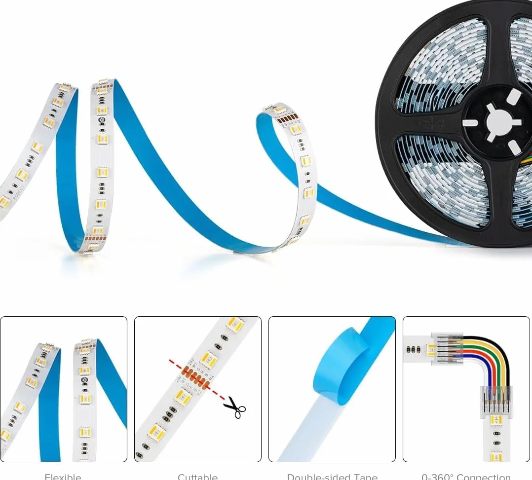 BTF-LIGHTING Ruban LED RGBCCT 5 en 1 5050SMD RGBWW 5M 60LED/m 300LEDs 2700K-6500K DC12V IP30