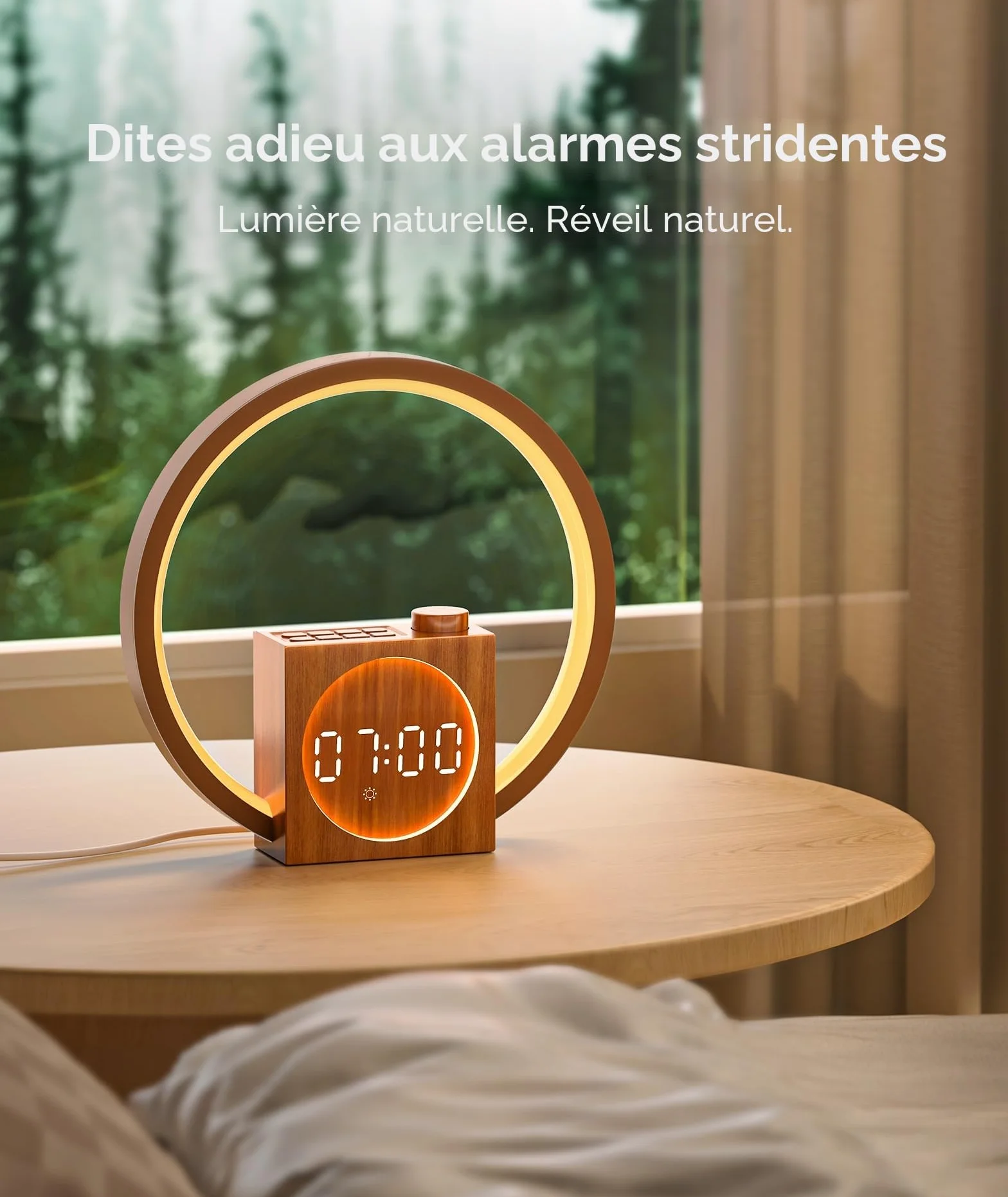 Dreamegg Lampe de Chevet Réveil Simulateur d'Aube Tactile Dimmable 20 Niveaux Luminosité 12 Modes Intensité Éclairage Charge USB 25 Sons Apaisants