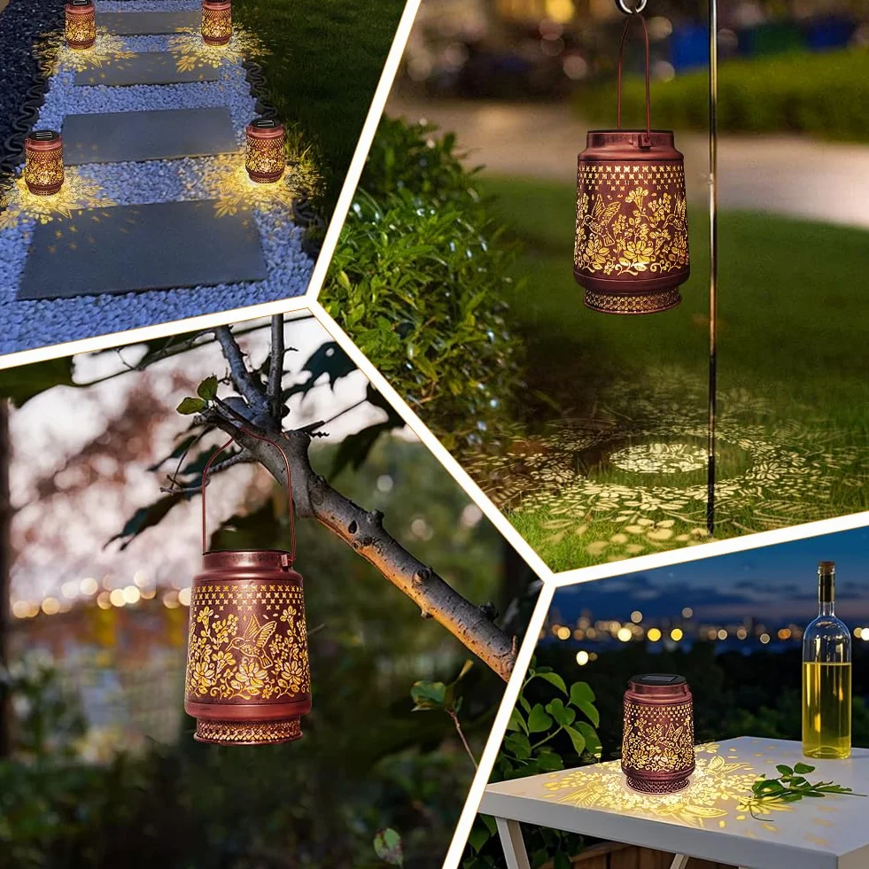 HOTUT Lanterne Solaire Exterieur Colibri, Lampe Solaire Jardin Métal IP65 Étanche LED Suspendue Suspendre/Poser
