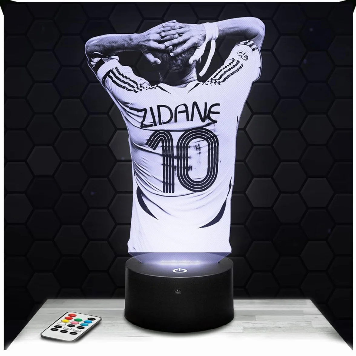 Lampe 3D France 1998 Zinedine Zidane Joueur de Foot Veilleuse Tactile LED Illusion Effet Hologramme 3D Cadeau