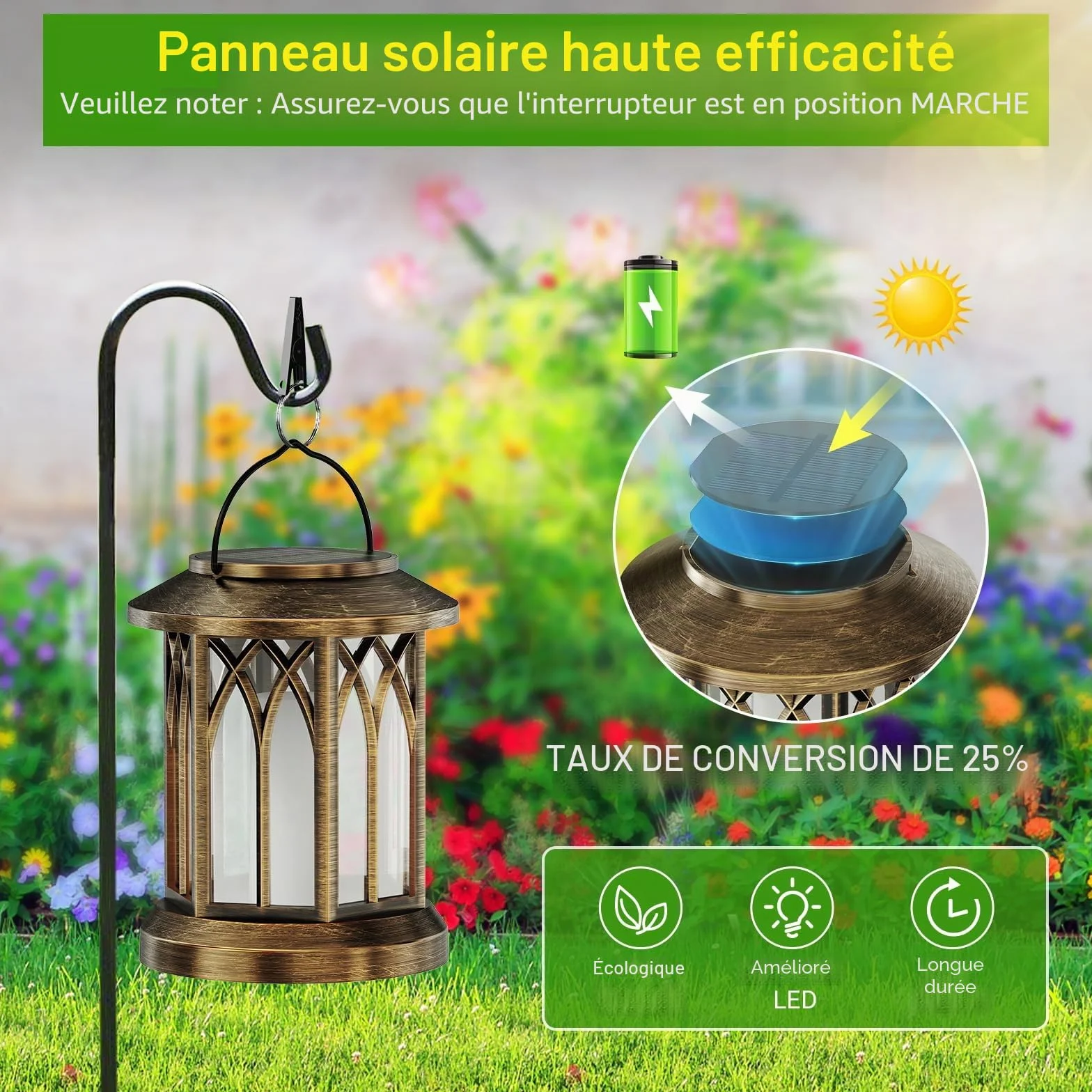 GEARLITE Lanterne Solaire Exterieur Jardin 2 Pièces IP65 Étanche LED avec Clips