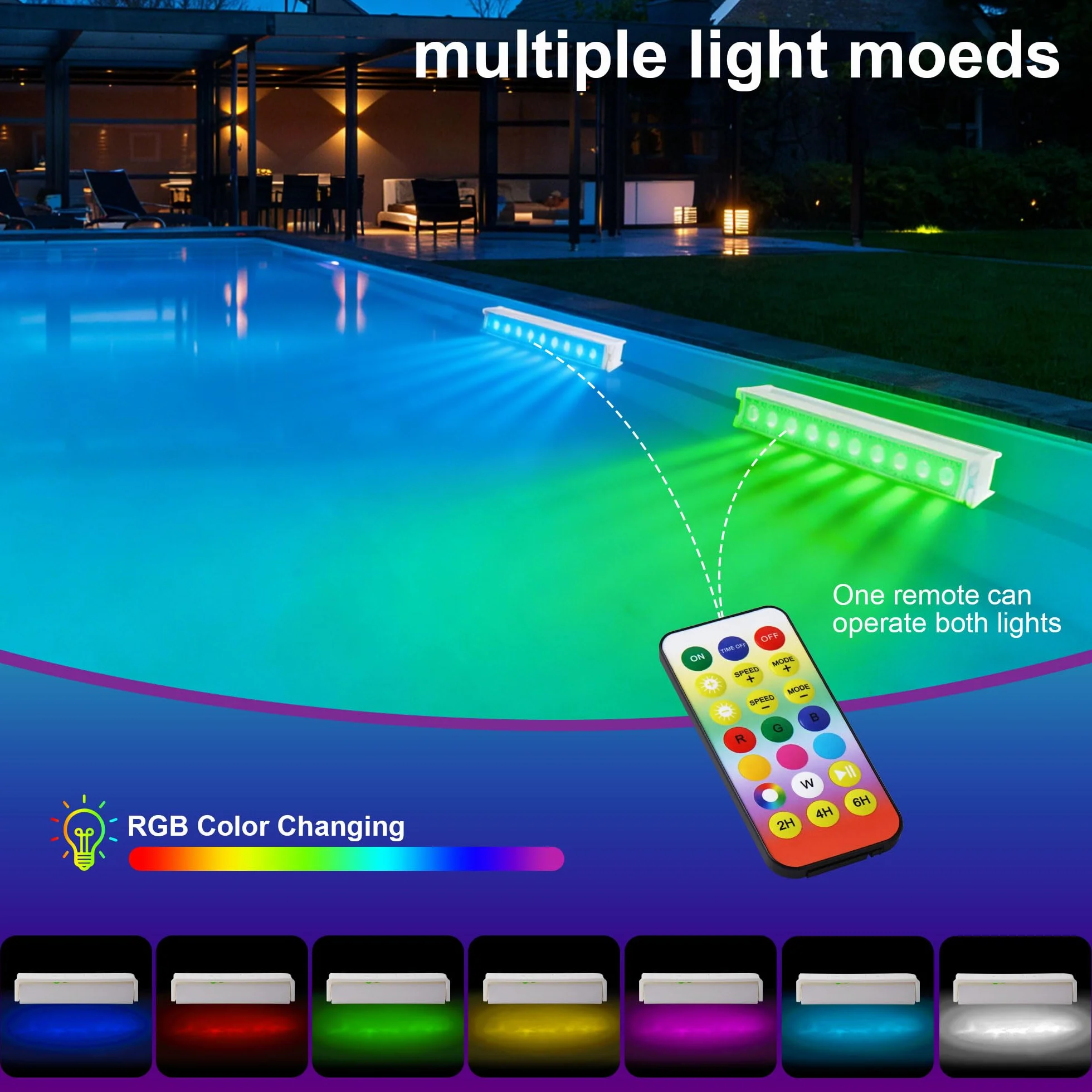 Lumière LED Sous l'Eau pour Piscine Sans Fil Rechargeable, Lampe Submersible avec Télécommande, 8 Modes, IP68 Étanche, Lot de 2