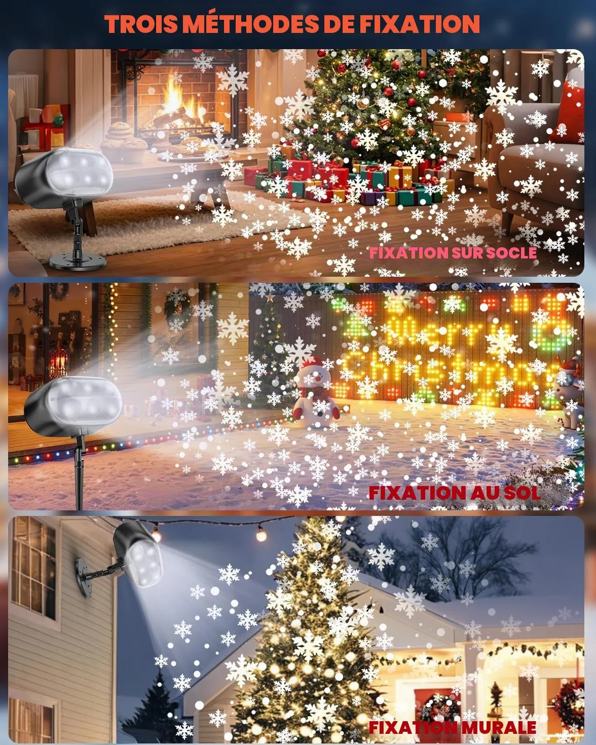 Projecteur de Noël extérieur LED IP65 avec télécommande, lumière de neige dynamique réglable