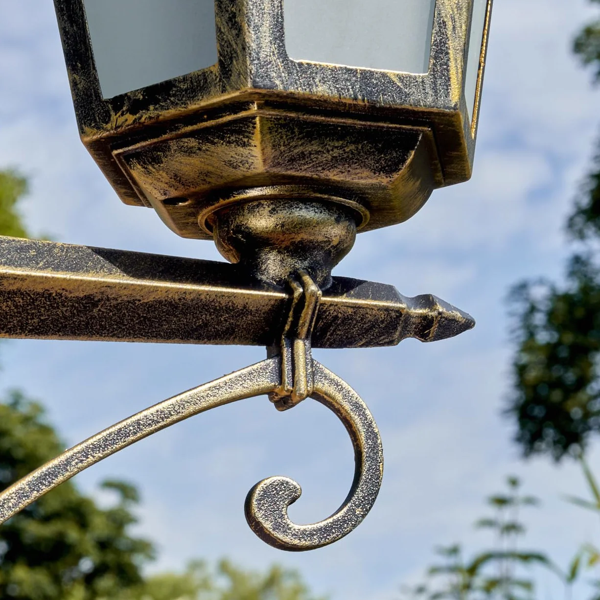 Lampadaire Loria métal verre doré marron verre dépoli antique vintage jardin terrasse 200 cm 3x E27 IP44
