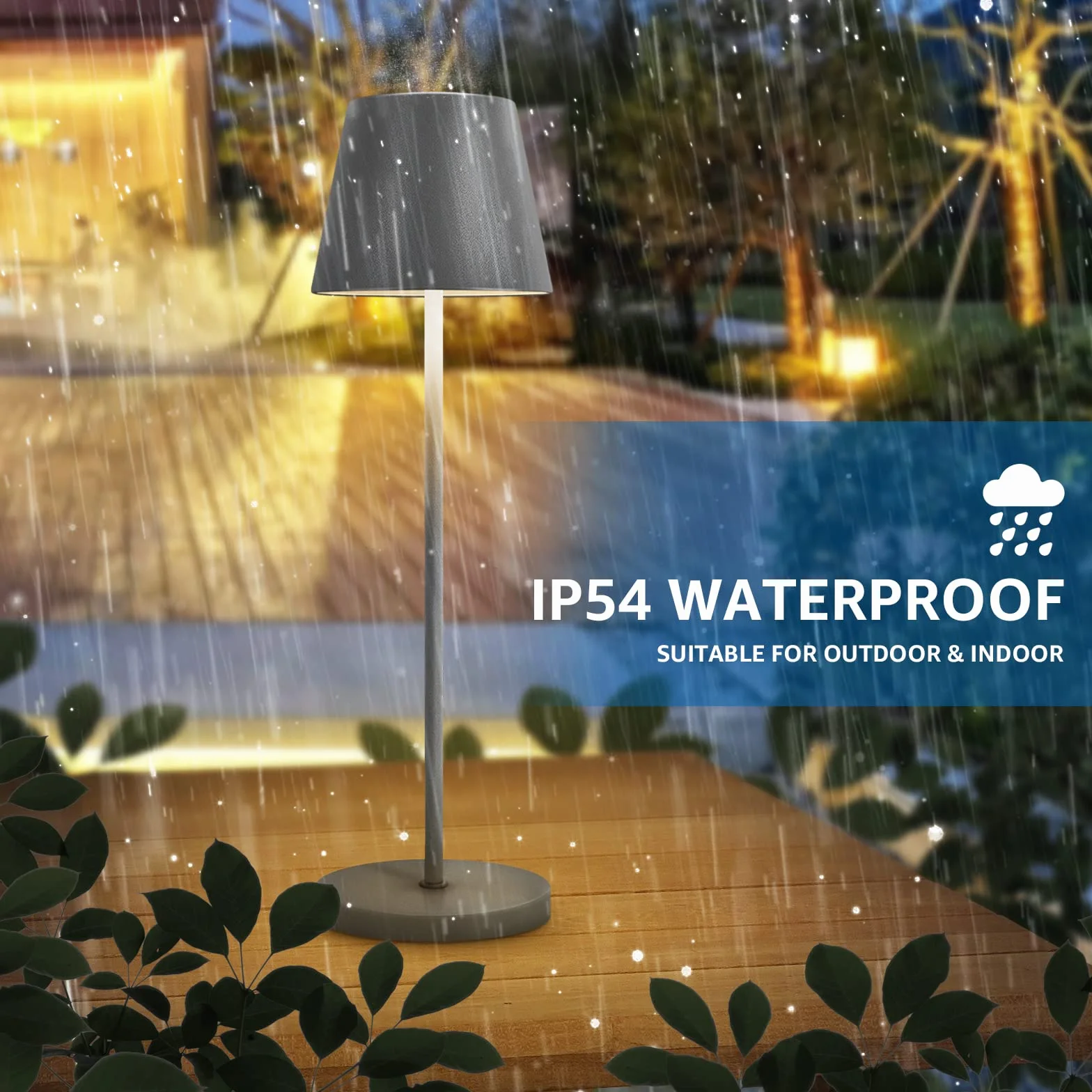 FUYO Lampe de Table LED Sans Fil Rechargeable IP54 3000-6000K Gris