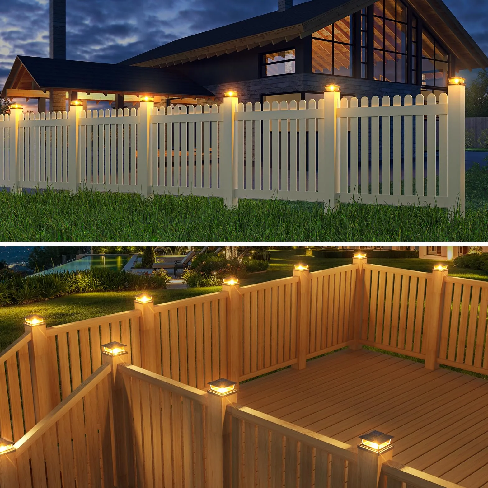 Lot de 2 Lampe Poteau Solaire IP65 LED, Capuchon Poteau Solaire Extérieur Étanche pour Jardin