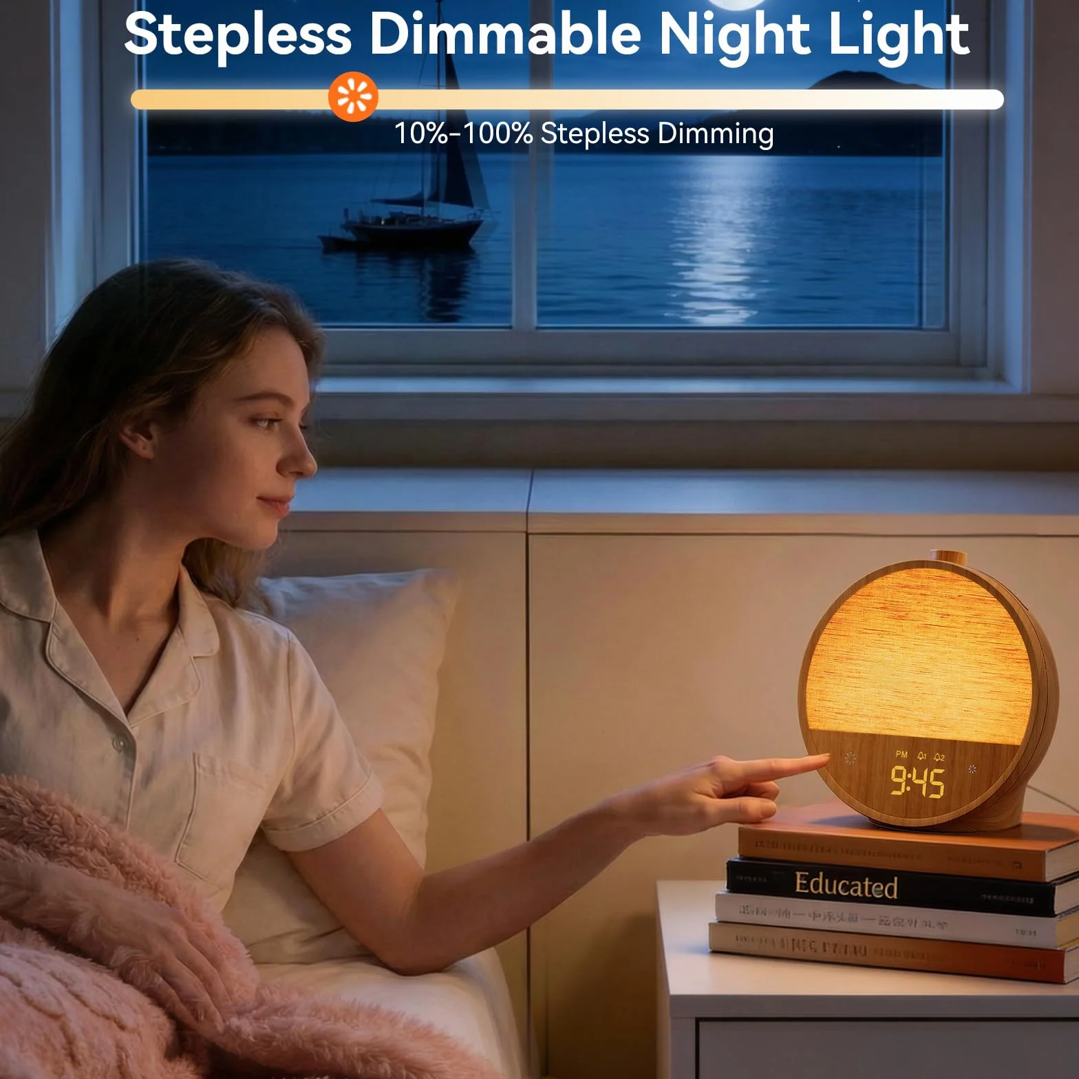 Réveil à lumière du jour blonbar, réveil avec lumière au lever du soleil, lampe de nuit 10 sons naturels et blancs, veilleuse RVB