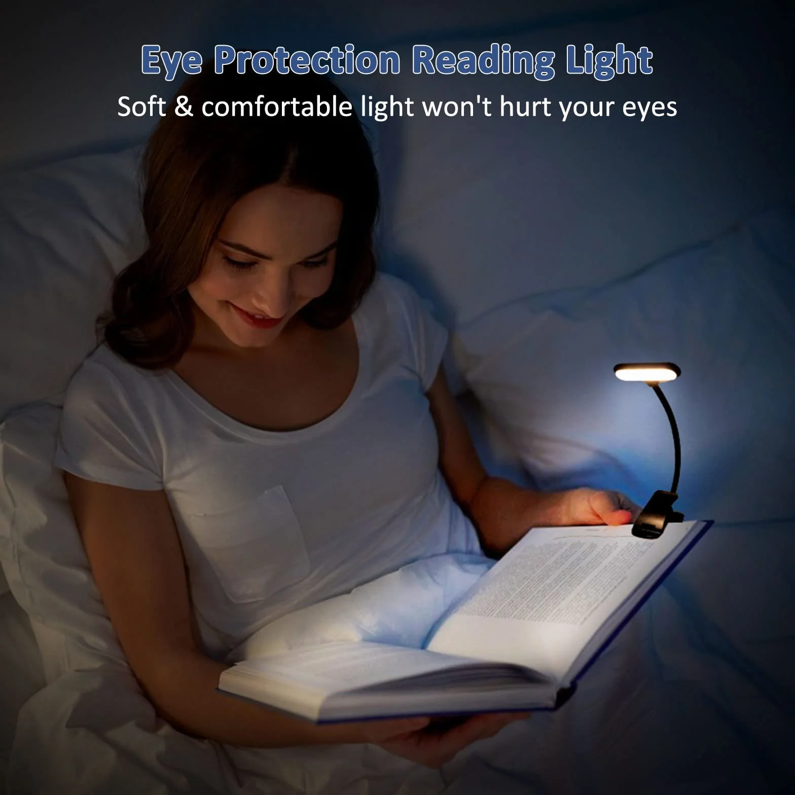 Lampe de Lecture USB Rechargeable, 3 Modes Protection des Yeux, Gradation Progressive, 360° Cou Flexible, Portable, Noir
