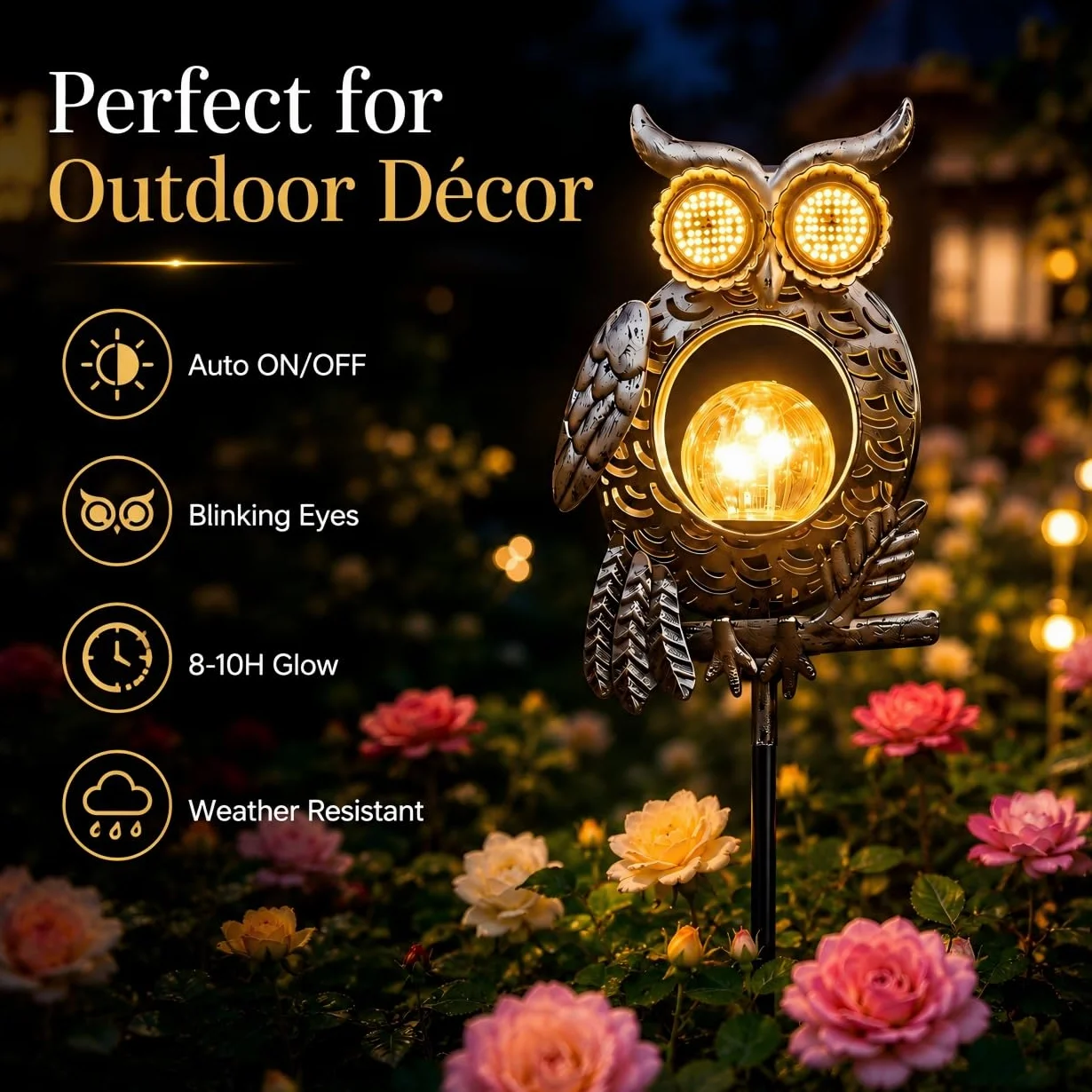 Lampes solaires extérieur hibou IP65 décoration jardin étanchéité
