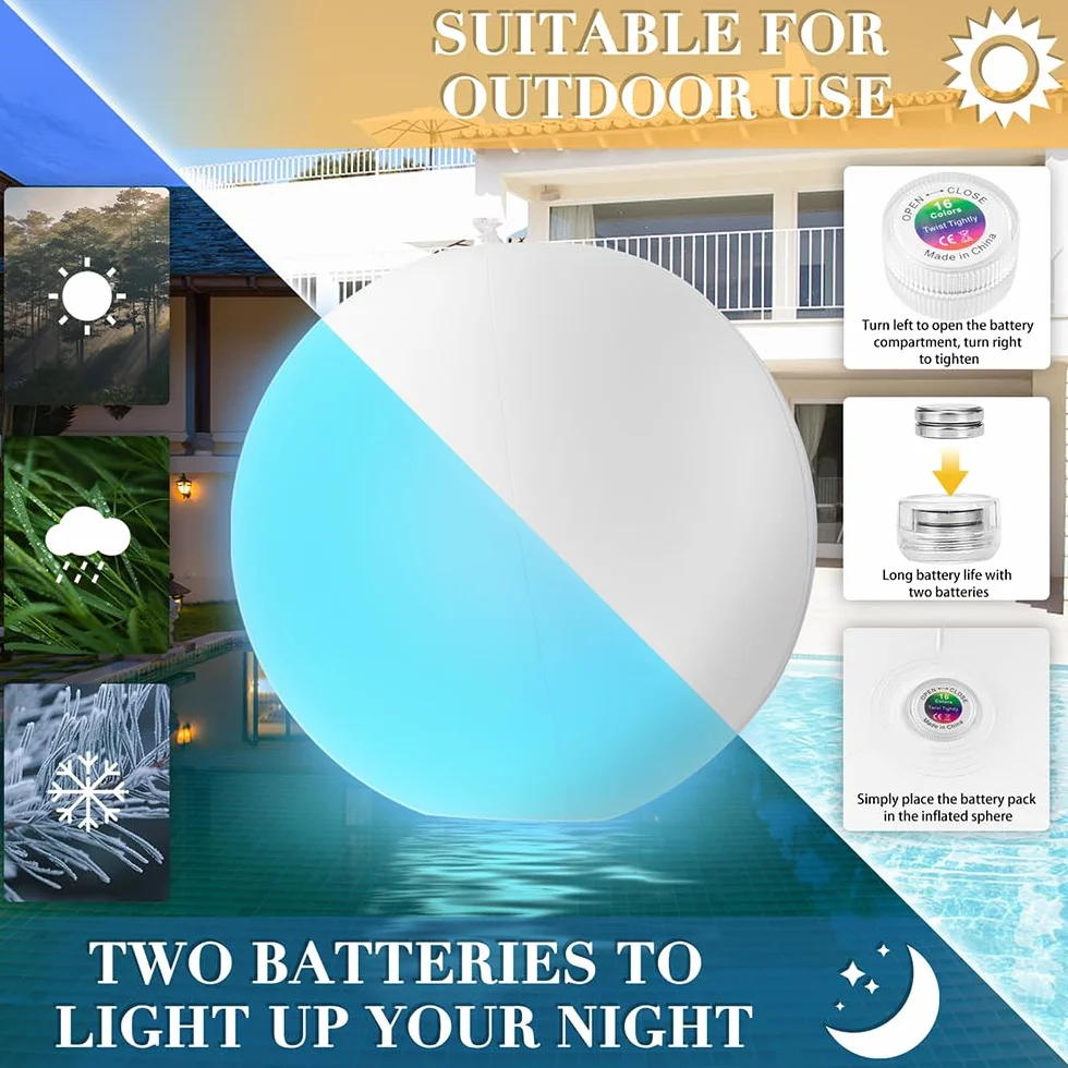 Boule Lumineuse Piscine Flottante 40cm 16 Couleurs 4 Modes Télécommande
