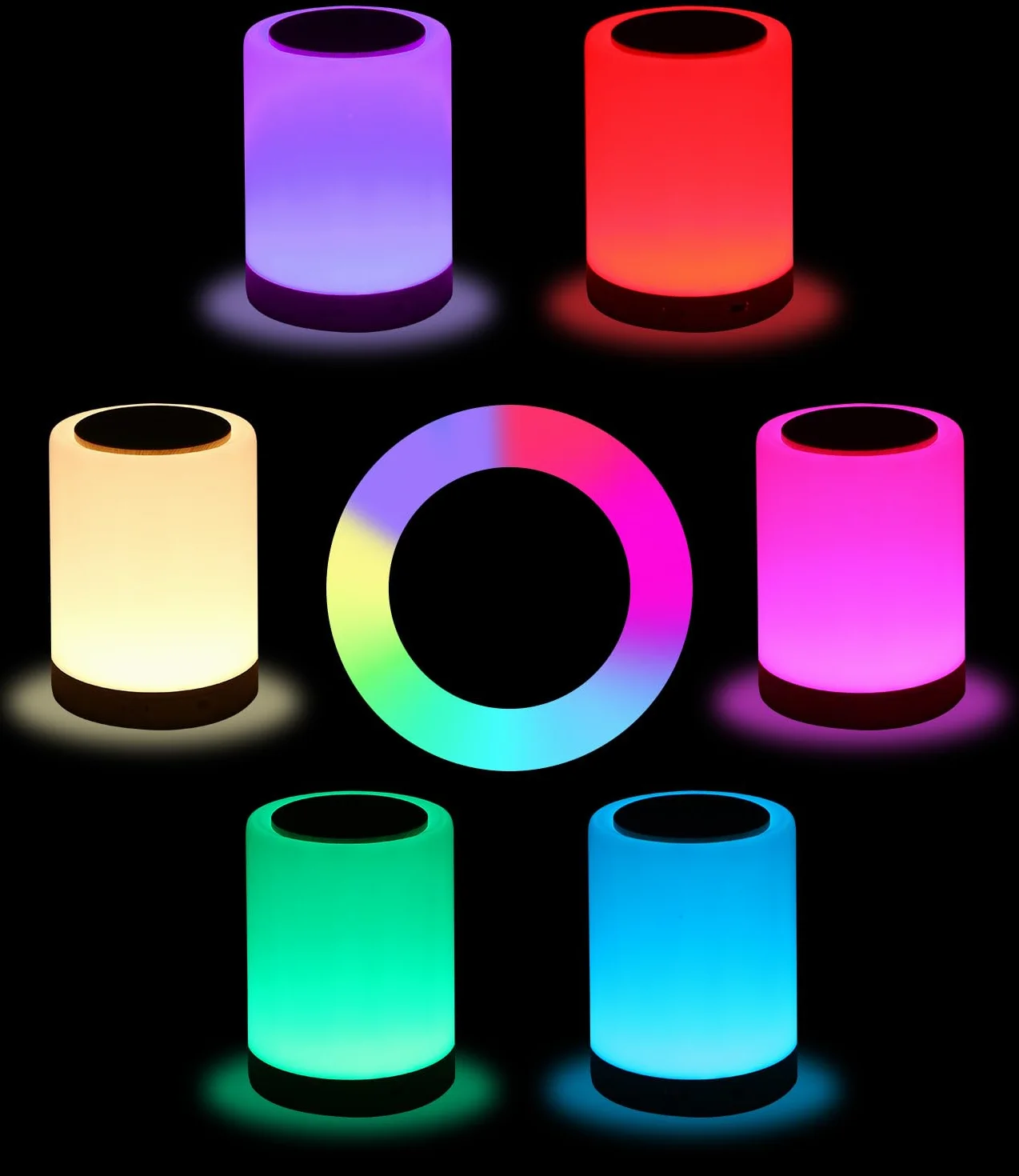 Lampe de Chevet LED RGB 7 Couleurs 4 Luminosités Tactile avec Crochet Intégré