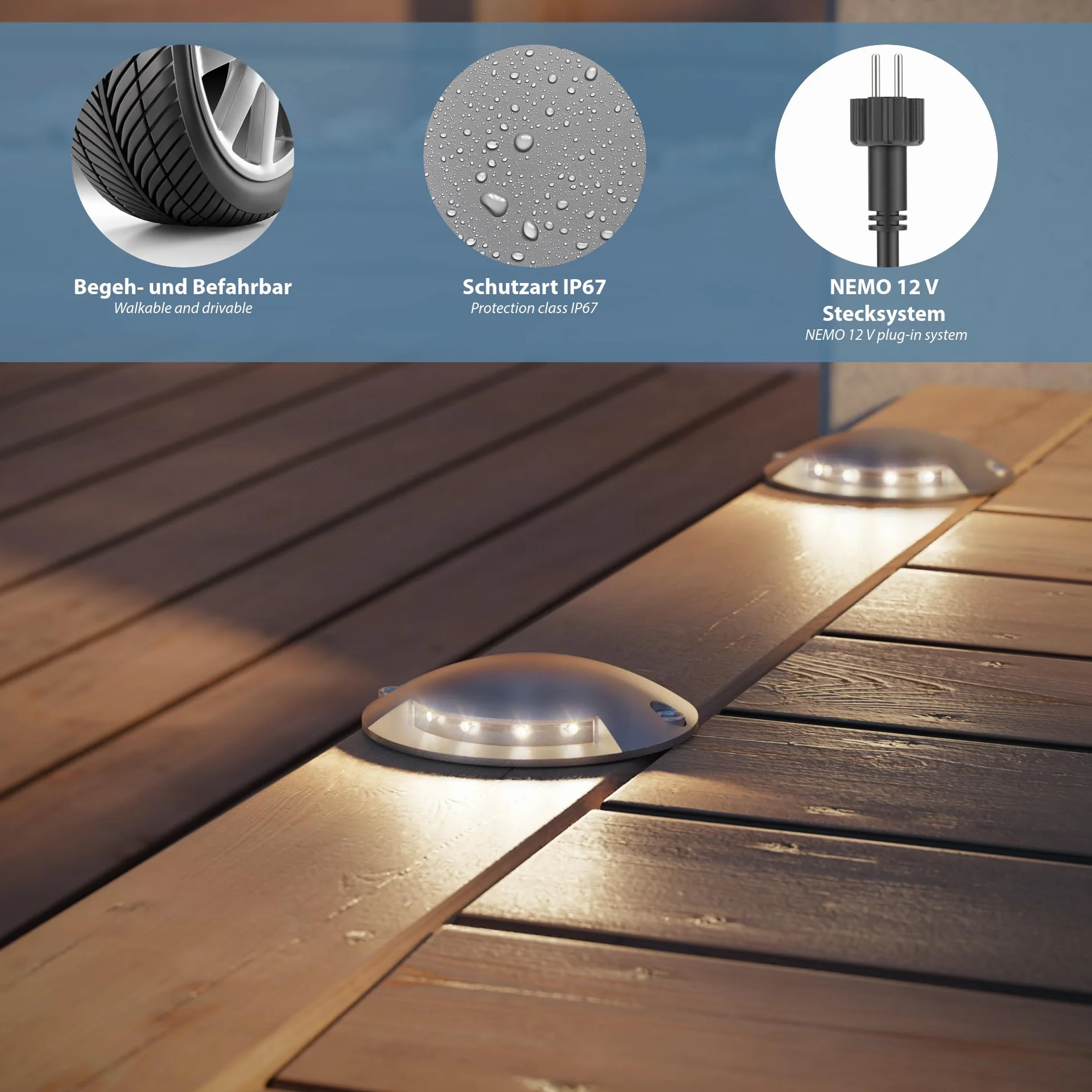 ledscom.de Bunda Lampe LED de sol en saillie extérieur carrossable blanc chaud 4 pièces