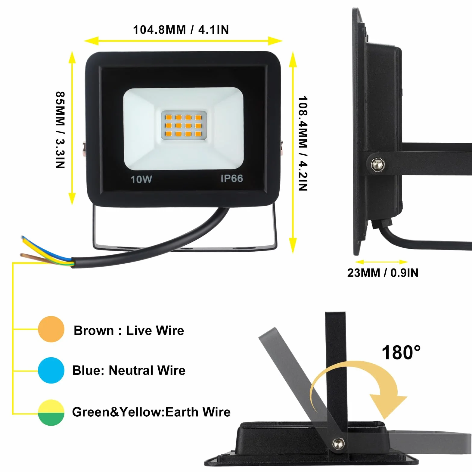 Projecteur LED Extérieur 10W 1080LM 6000K Blanc Froid IP66 Étanche 2 Pièces