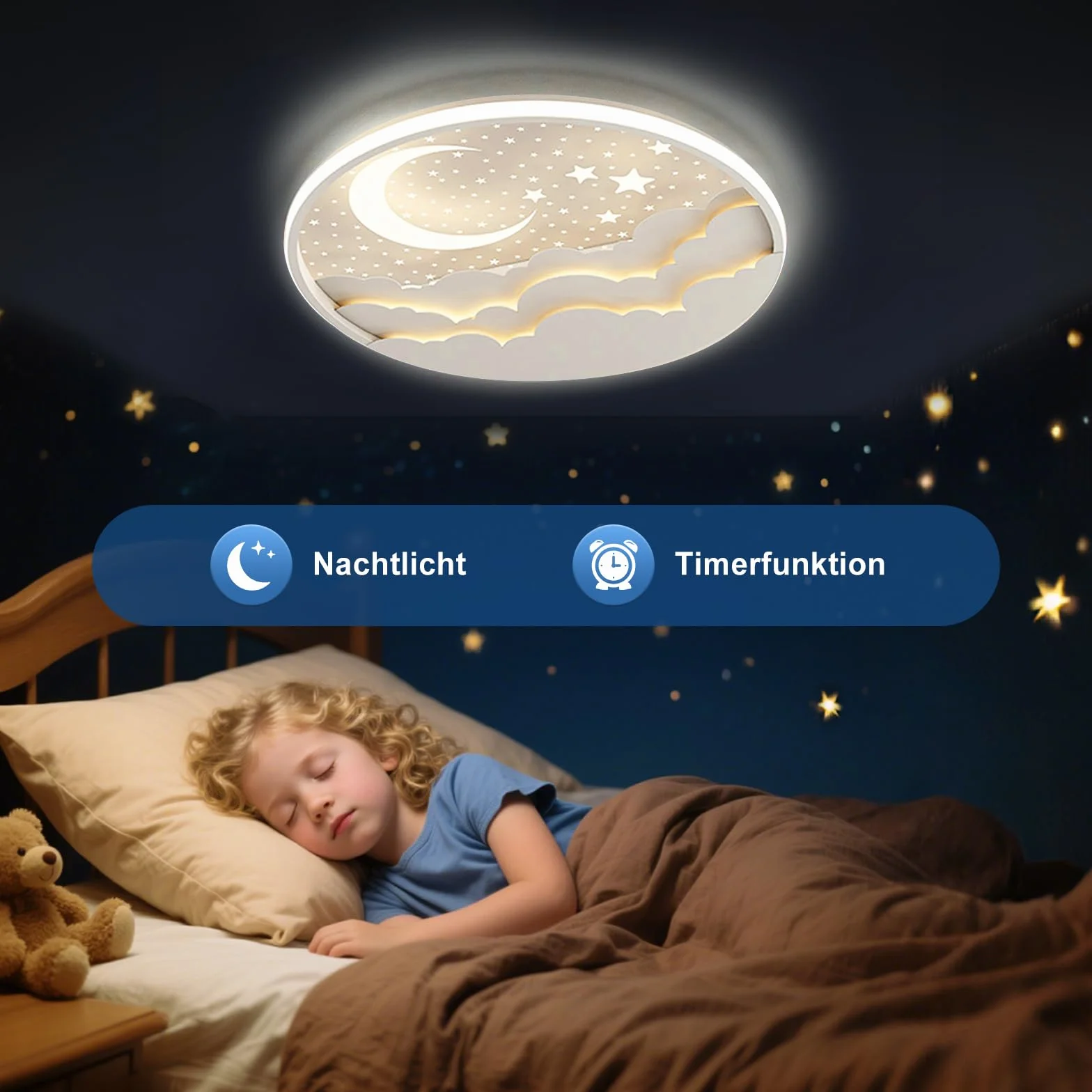 Plafonnier LED Enfant 40cm Étoile Lune Dimmable avec Télécommande APP Veilleuse