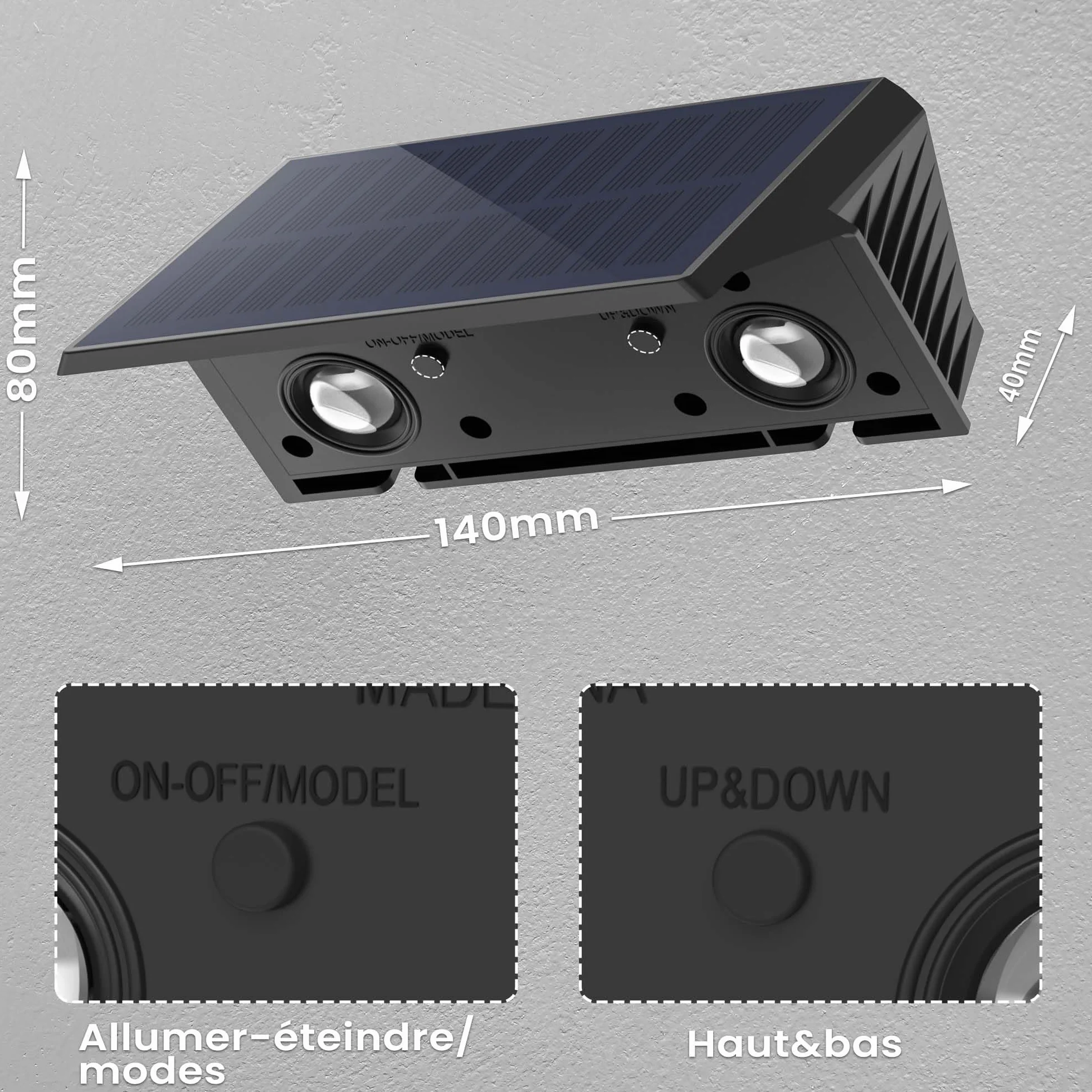 Applique Solaire Extérieur 4 Articles Blanc Chaud 1500mAh IP67 Étanche 100 Lumens Lumière Murale Sans Fil