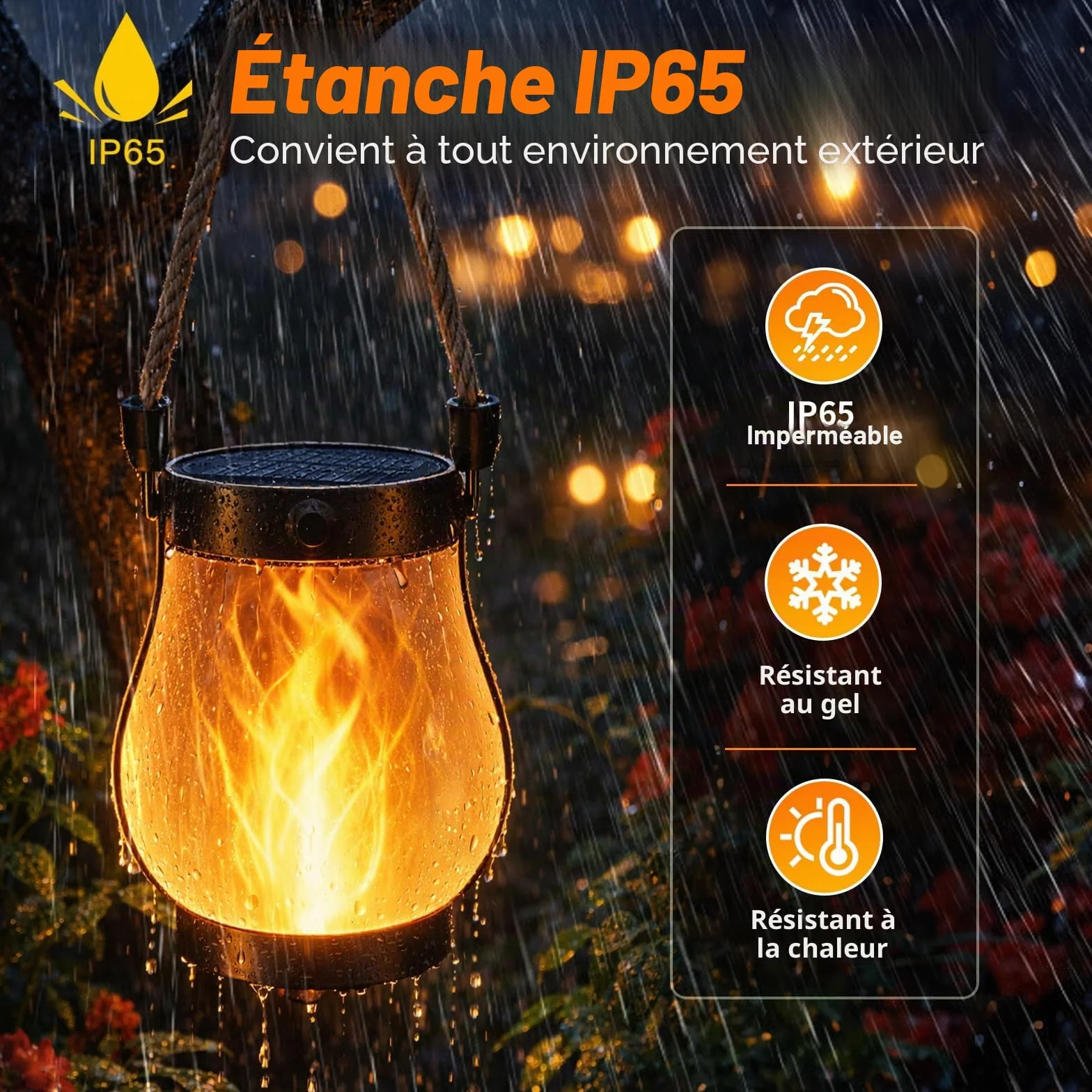 Lanternes solaires extérieures étanches flamme vacillante double charge USB solaire Lot de 2