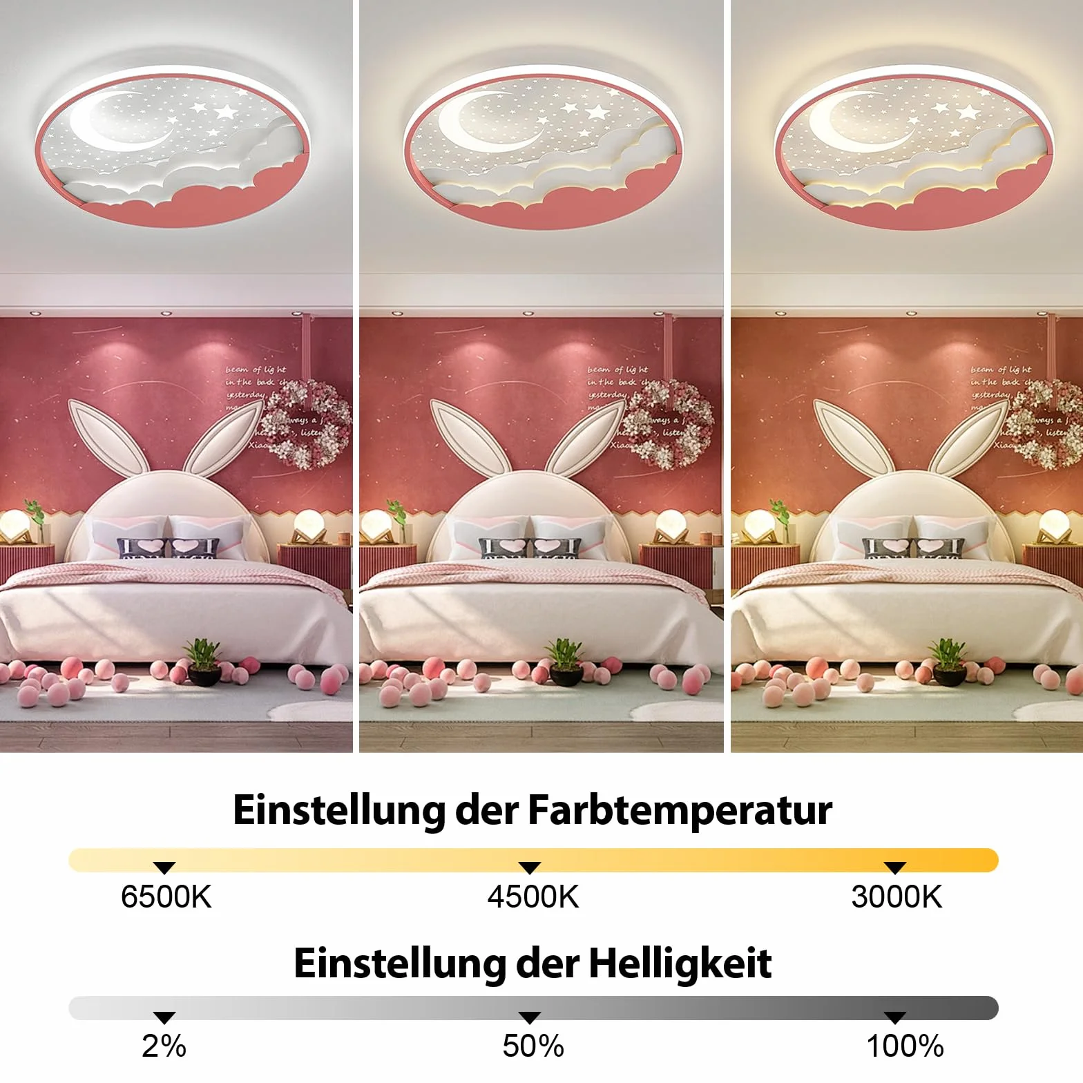 Plafonnier LED Enfants Étoile Lune 40cm Dimmable avec Télécommande 3000-6000K Rose