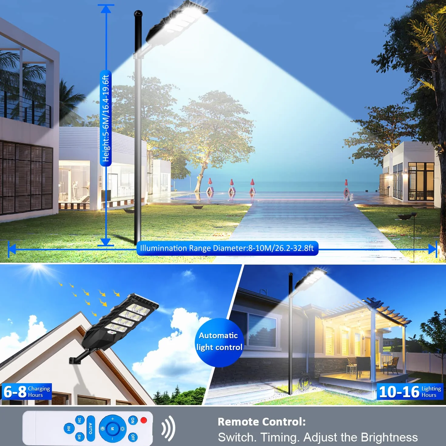 Ledmo 400W LED Réverbère Solaire Extérieur avec Détecteur de Mouvement 6000K IP65