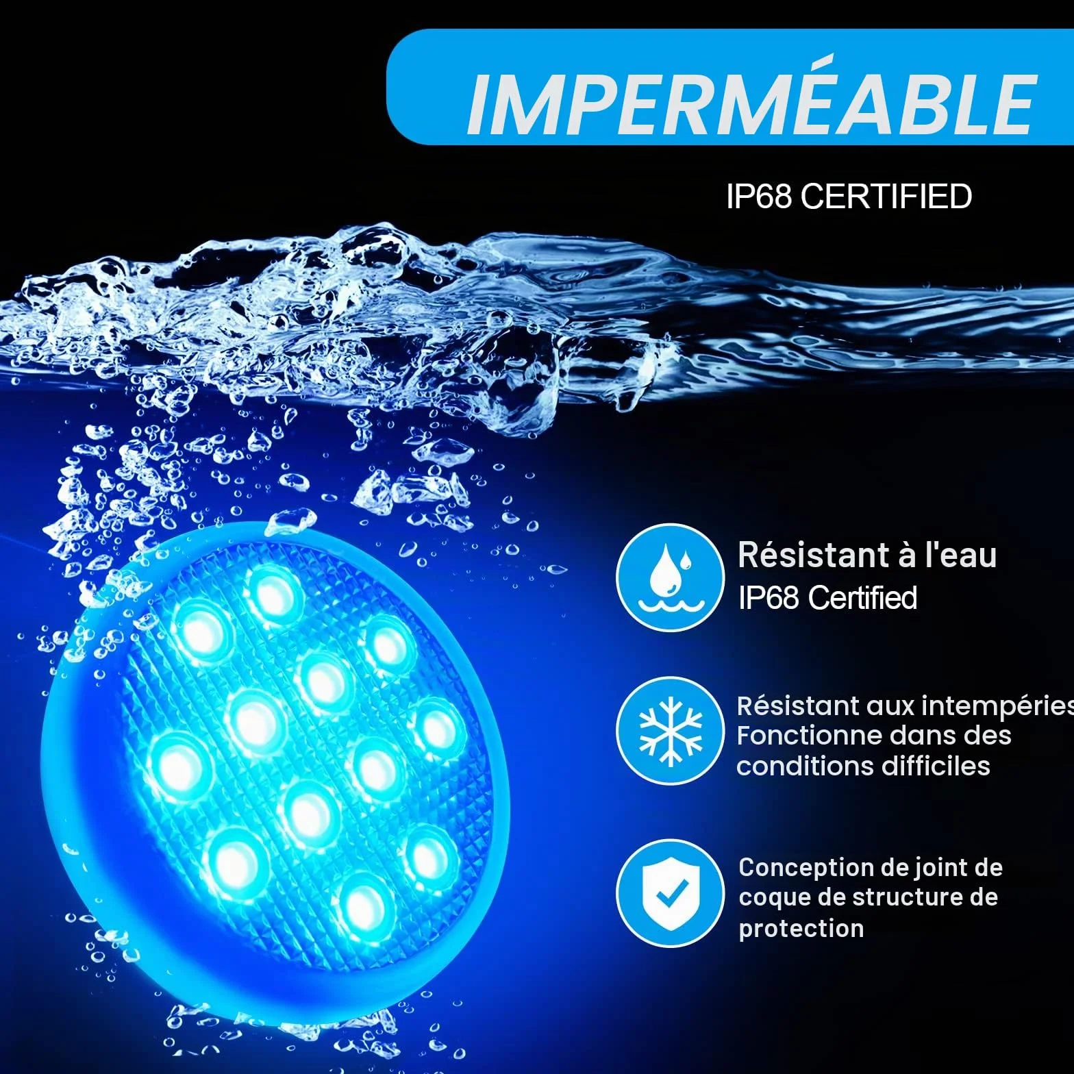 TEPENAR Lot de 4 lampes de piscine submersibles rechargeables USB-C avec télécommande 16 couleurs étanches aimant