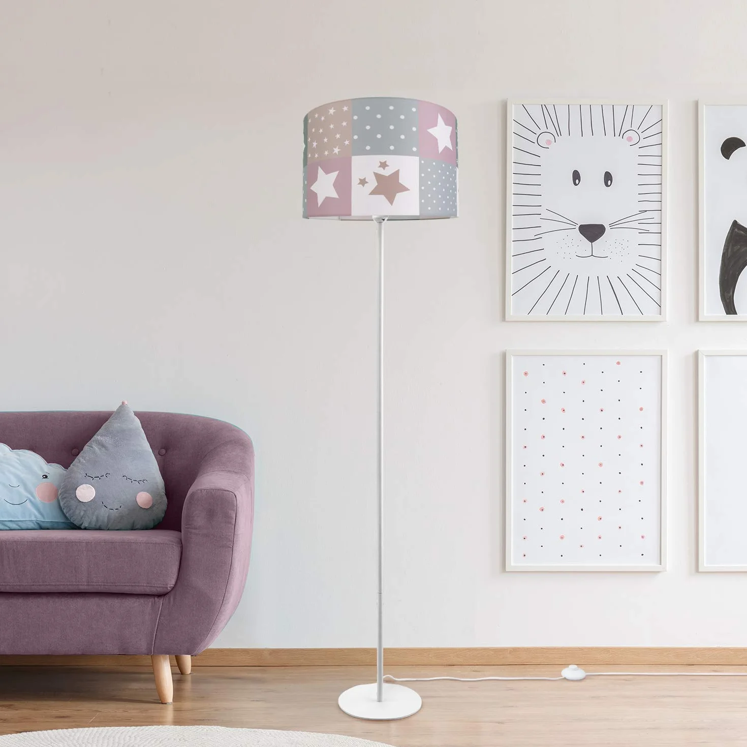 Paco Home Lampadaire Chambre Enfant Abat-Jour Rond Tissu E27